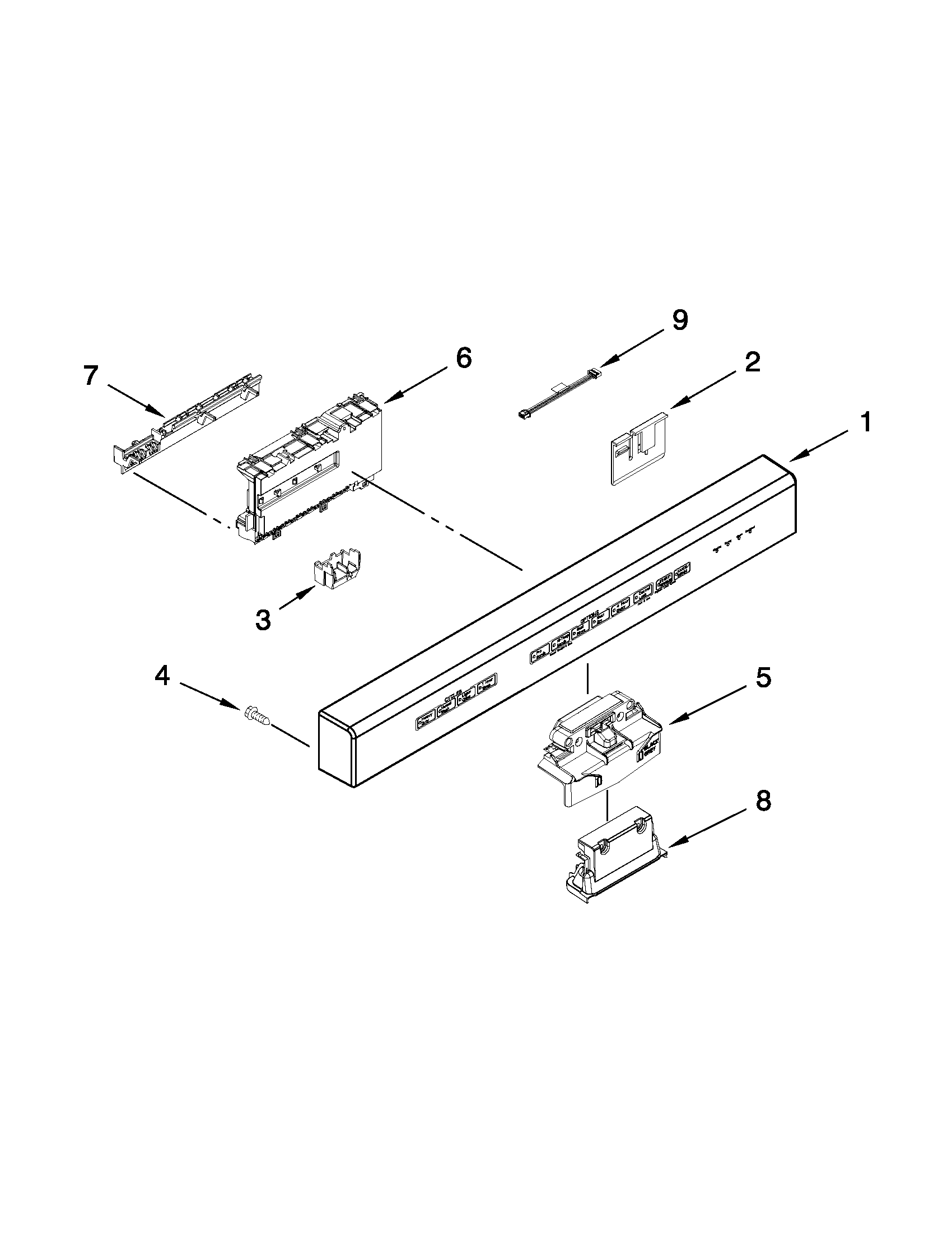 KitchenAid KUDS30IBBL1 control panel and latch parts diagram