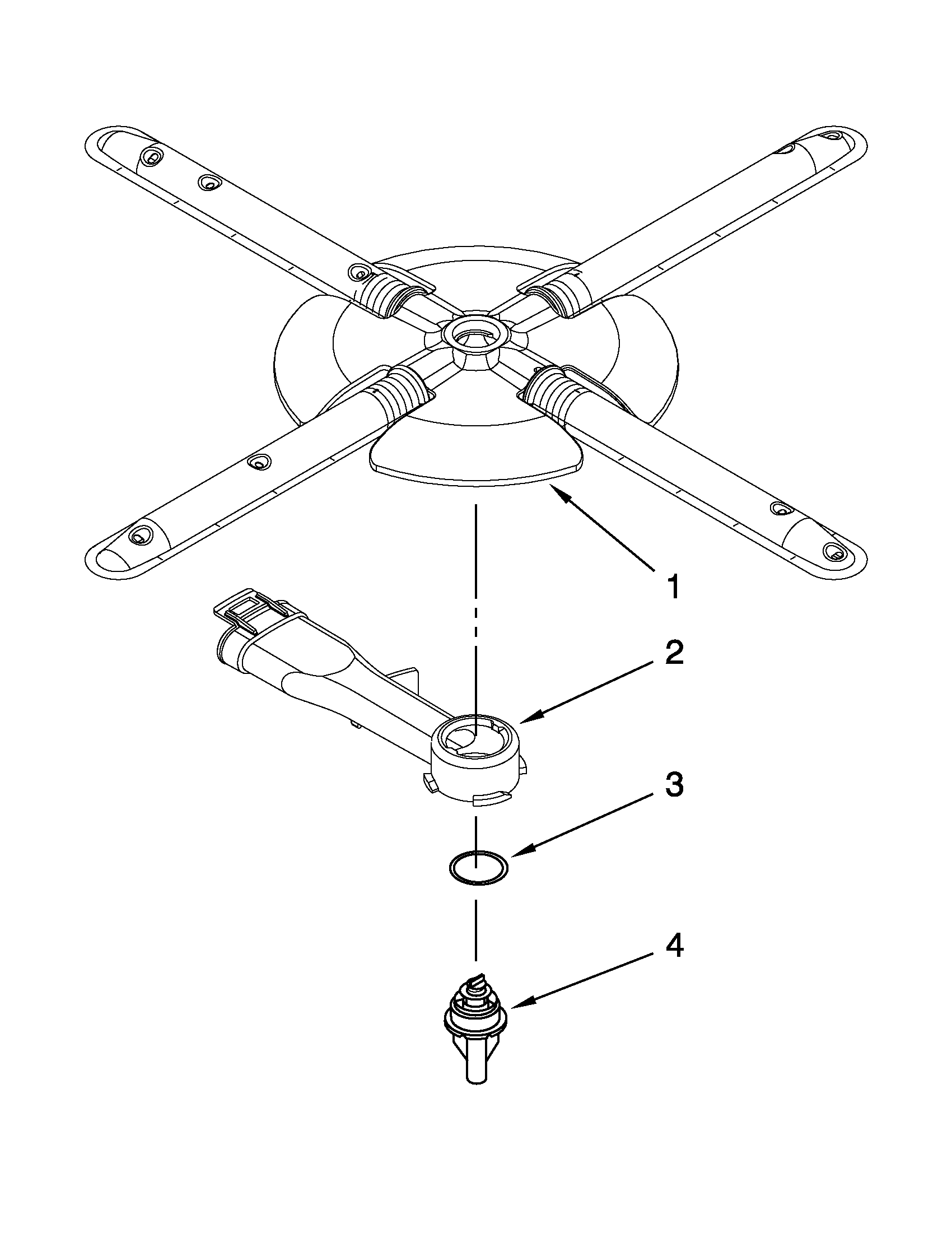 KitchenAid KUDS30IBBL1 lower washarm and strainer parts diagram