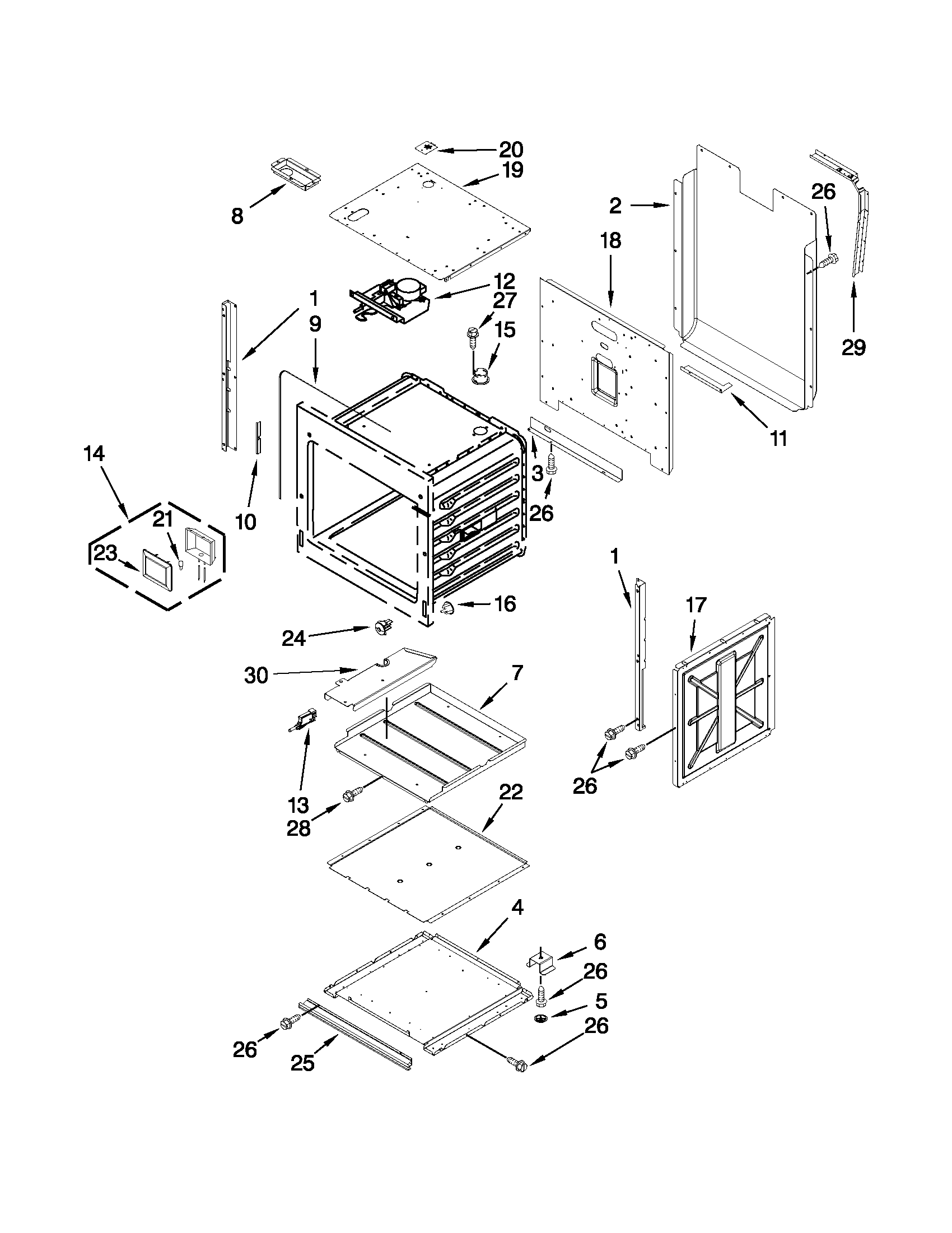 Jenn-Air JJW3830WB02 lower oven parts diagram