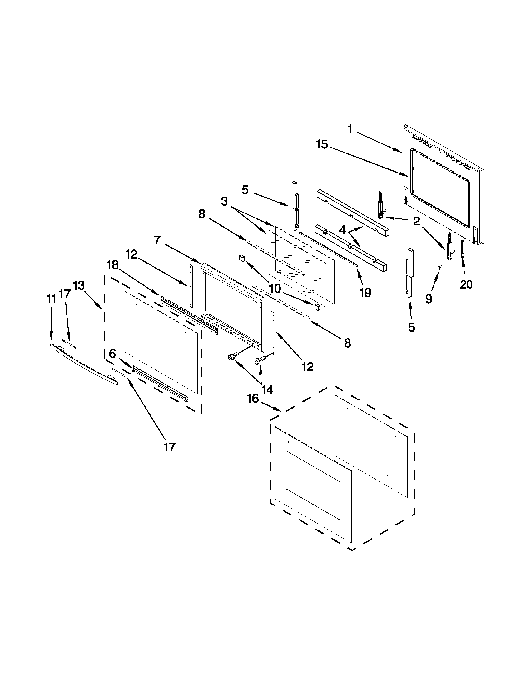 Jenn-Air JJW3830WB02 upper oven door diagram