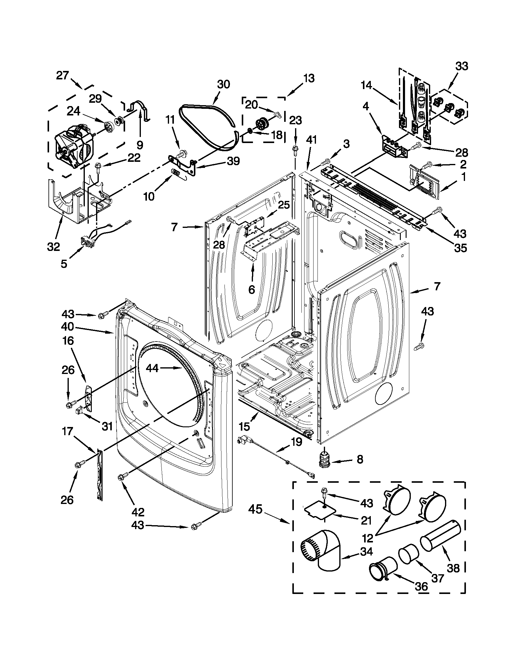 Maytag MED8000AW0 cabinet parts diagram