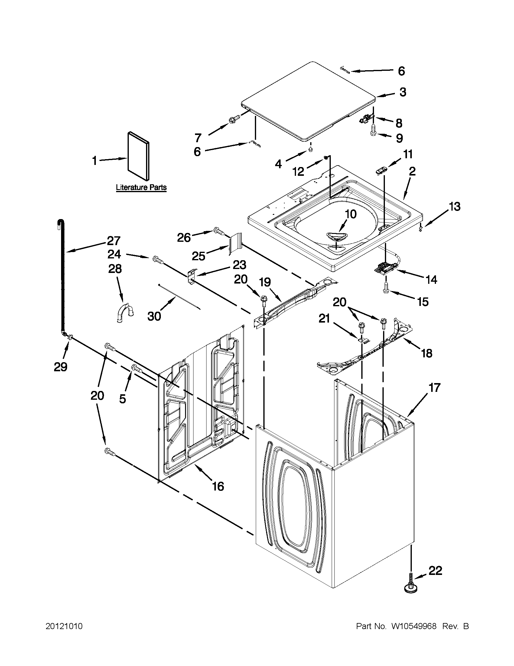 Whirlpool 7MWTW1712AM0 top and cabinet parts diagram