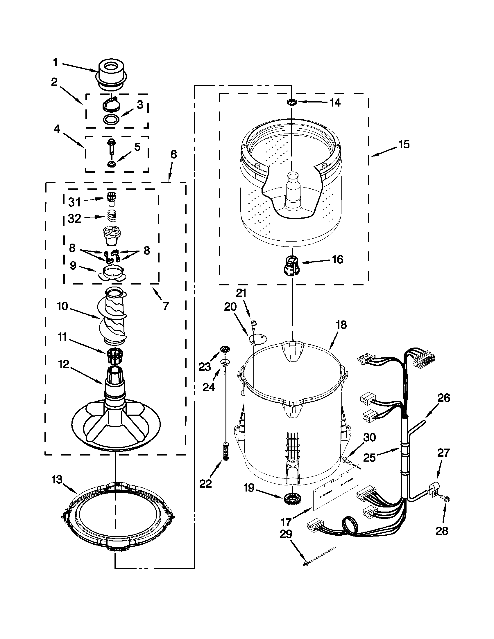 Whirlpool 7MWTW1712AM0 basket and tub parts diagram