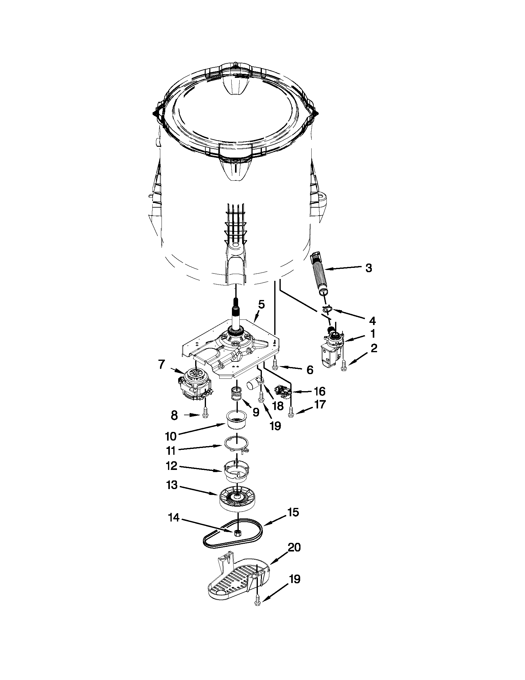 Whirlpool 7MWTW1712AM0 gearcase, motor and pump parts diagram