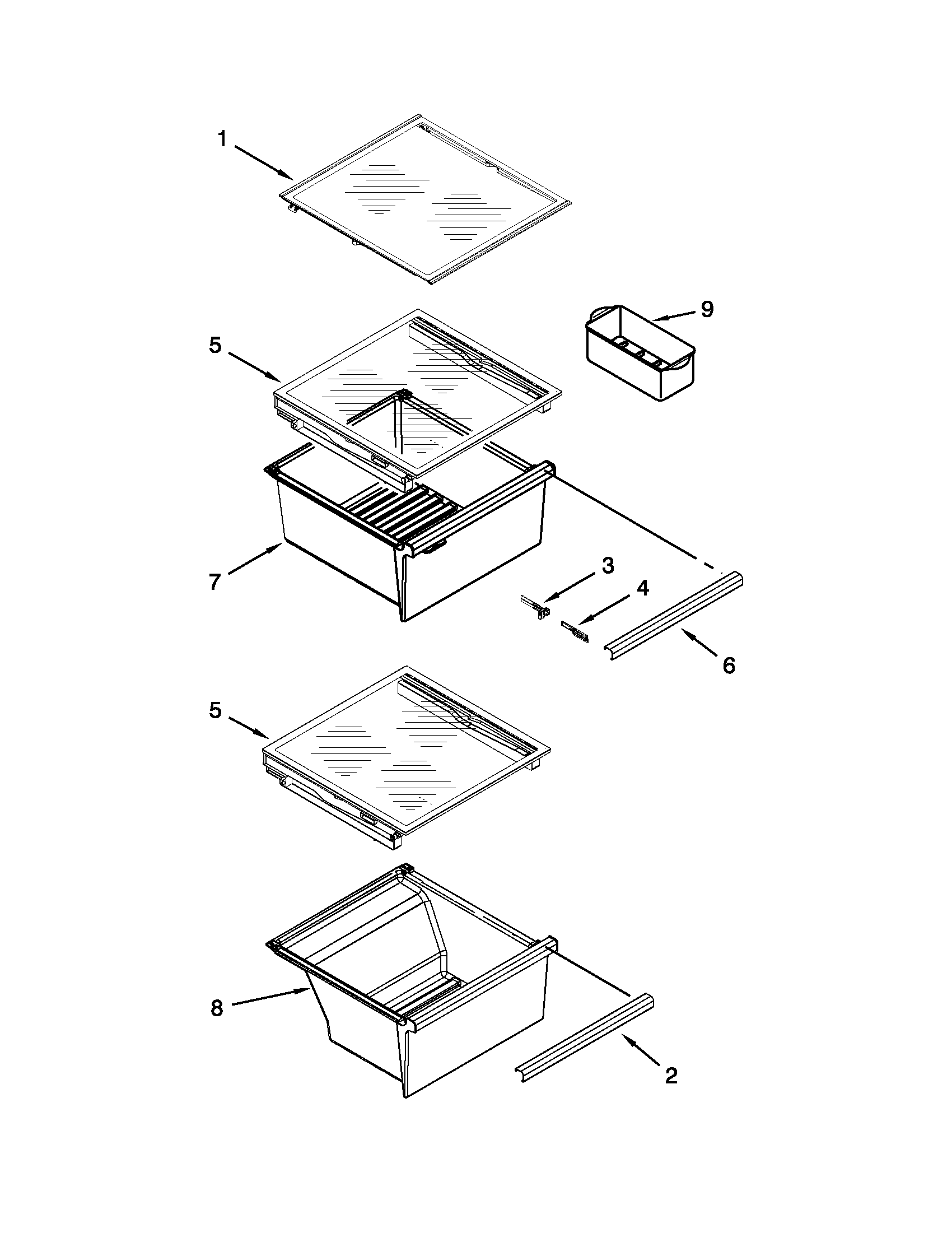 Whirlpool 6WSC21N4AF00 refrigerator shelf parts diagram