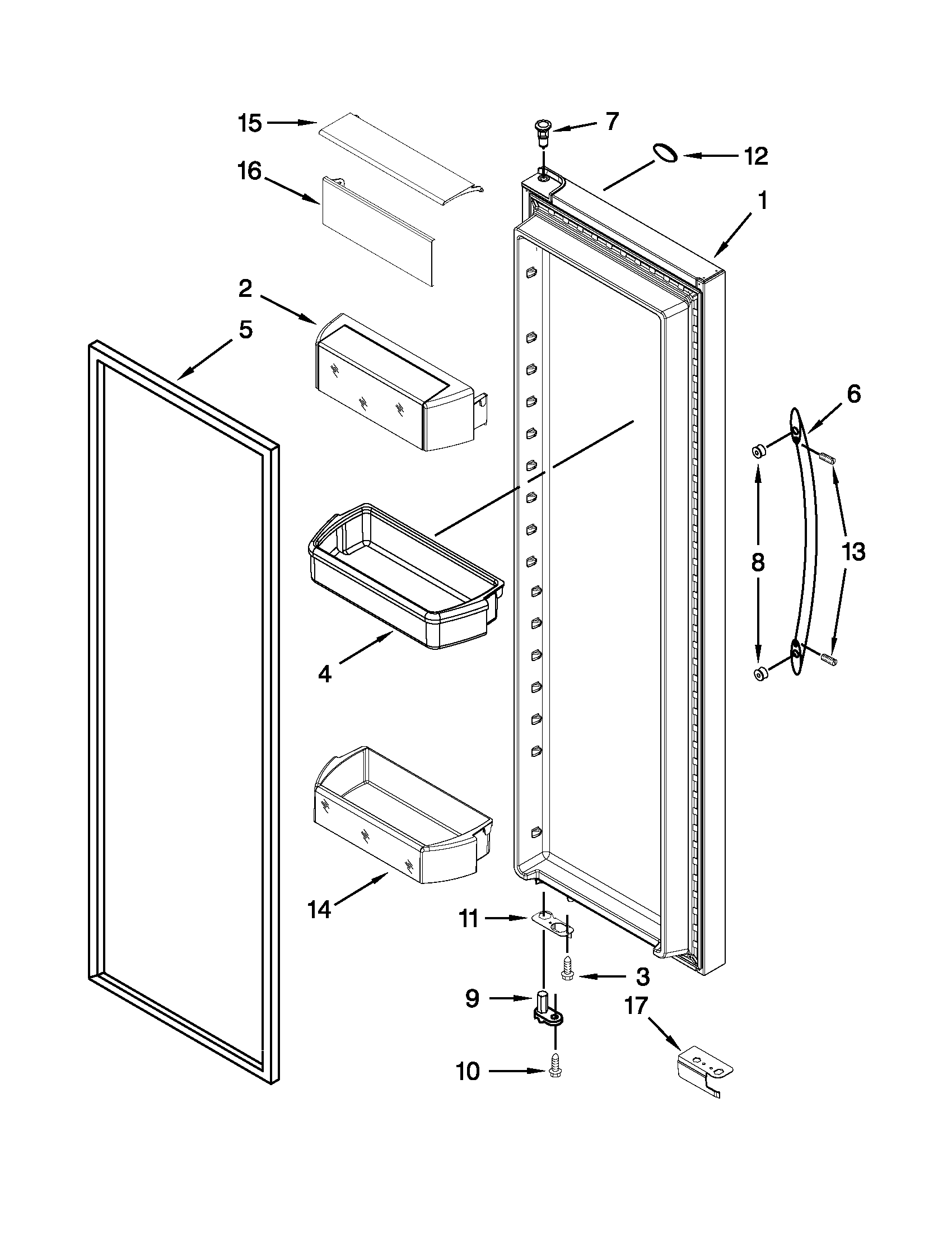 Whirlpool 6WSC21N4AF00 refrigerator door parts diagram