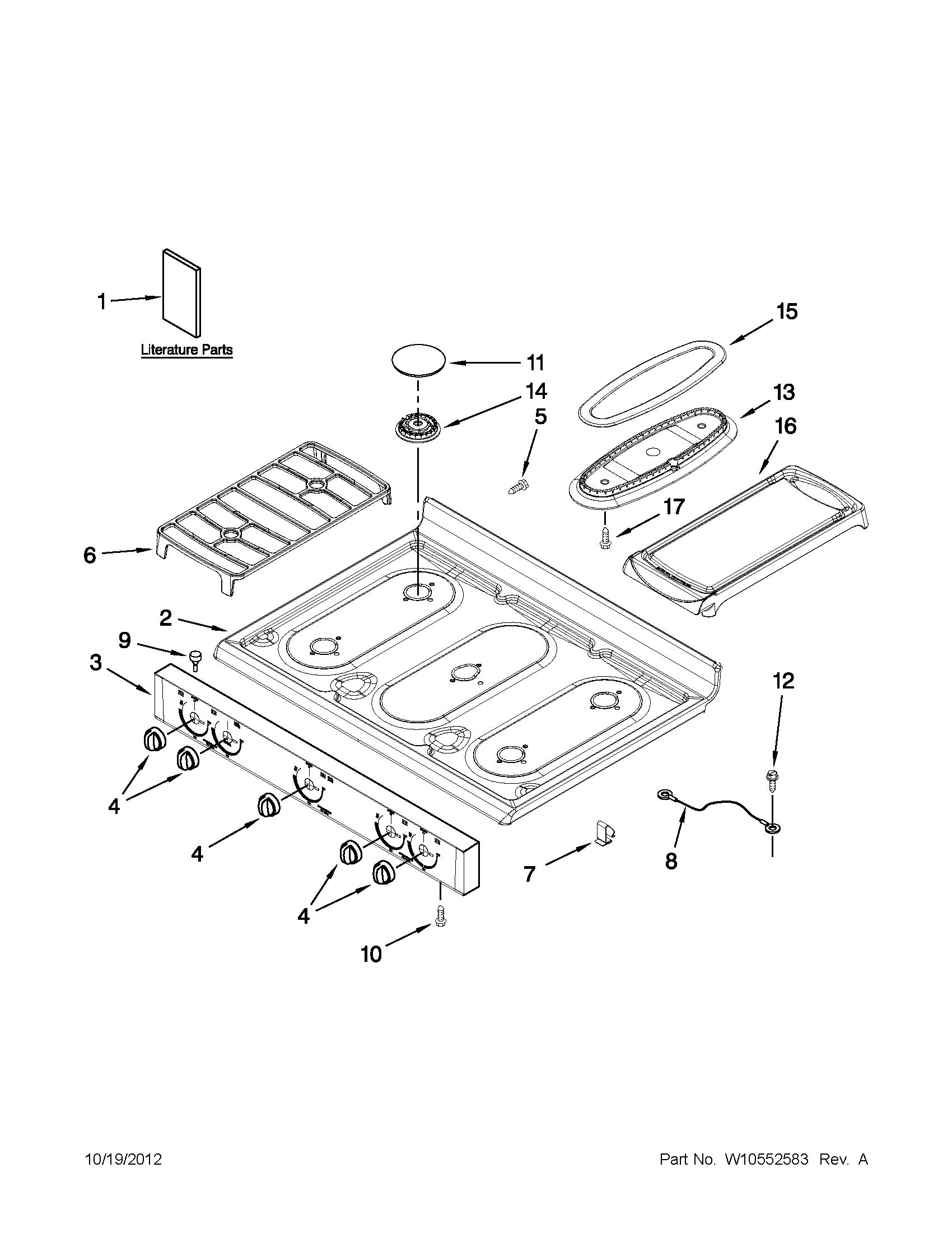 Whirlpool SF216LXSQ3 cooktop parts diagram