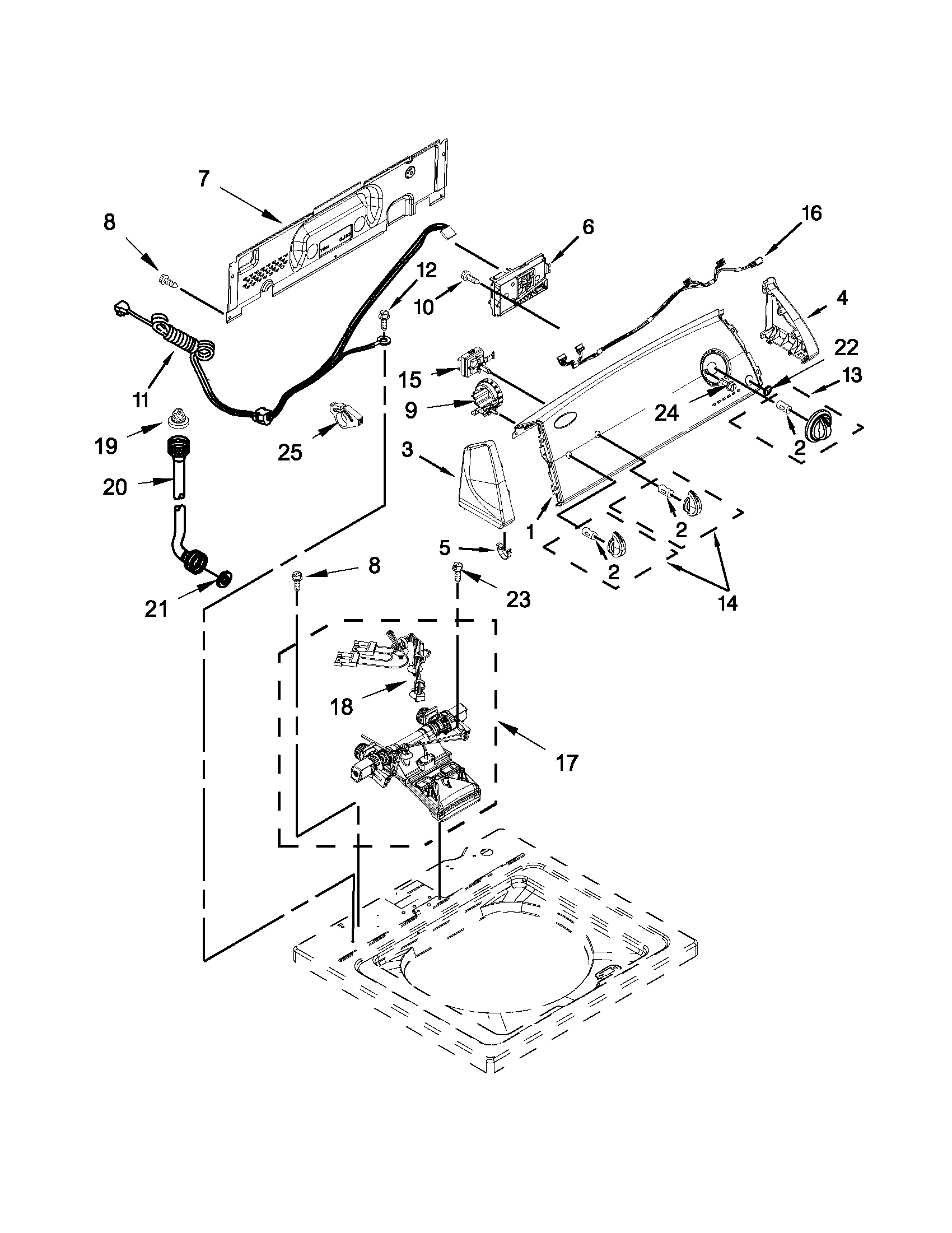 Whirlpool 7MWTW1501AW1 controls and water inlet parts diagram