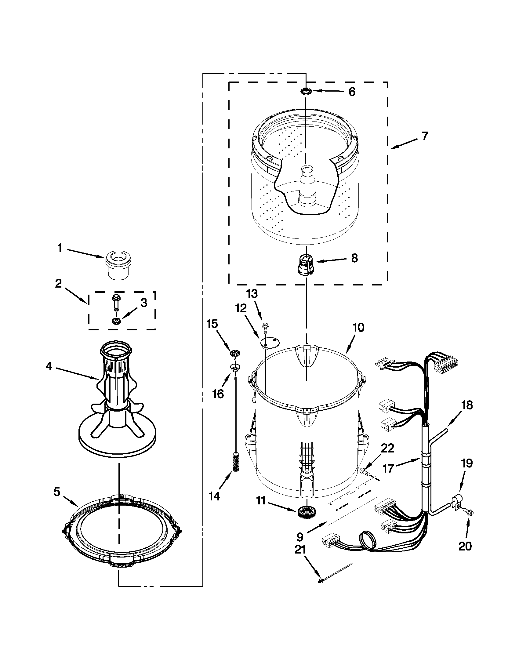 Whirlpool 7MWTW1501AW1 basket and tub parts diagram