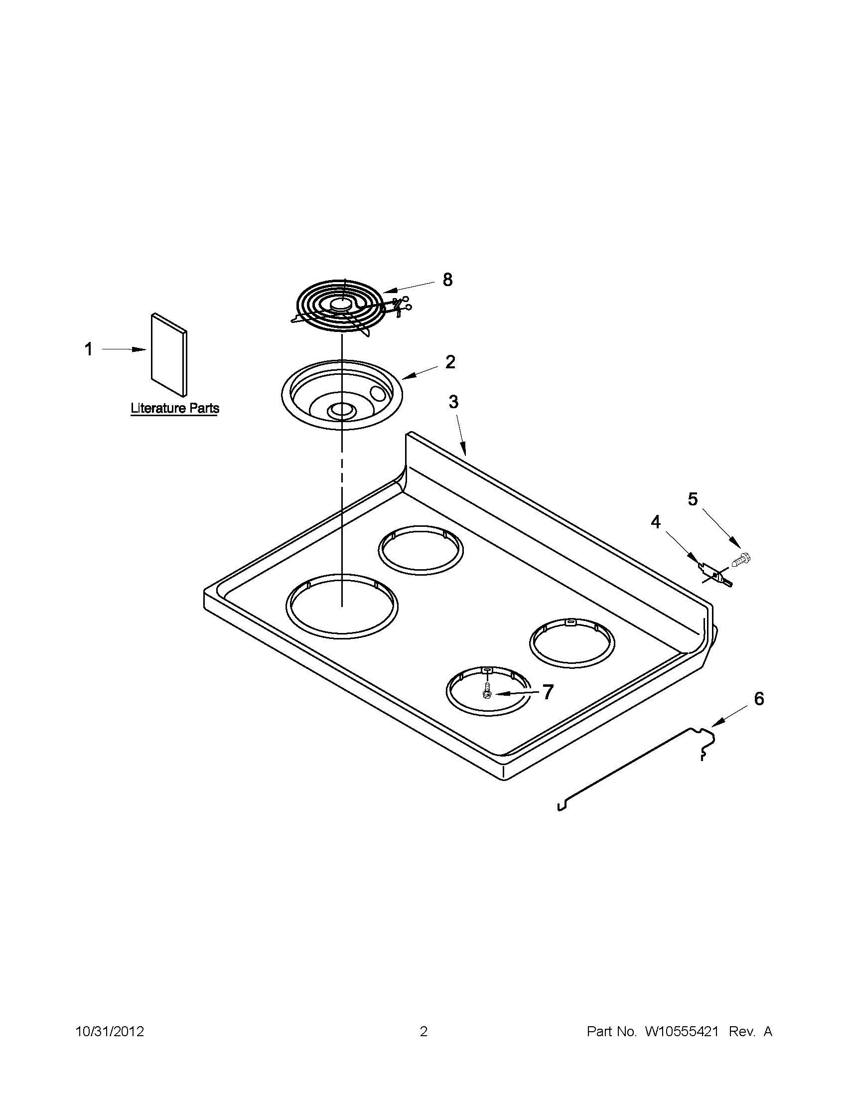 Whirlpool WFC150MLAB0 cooktop parts diagram