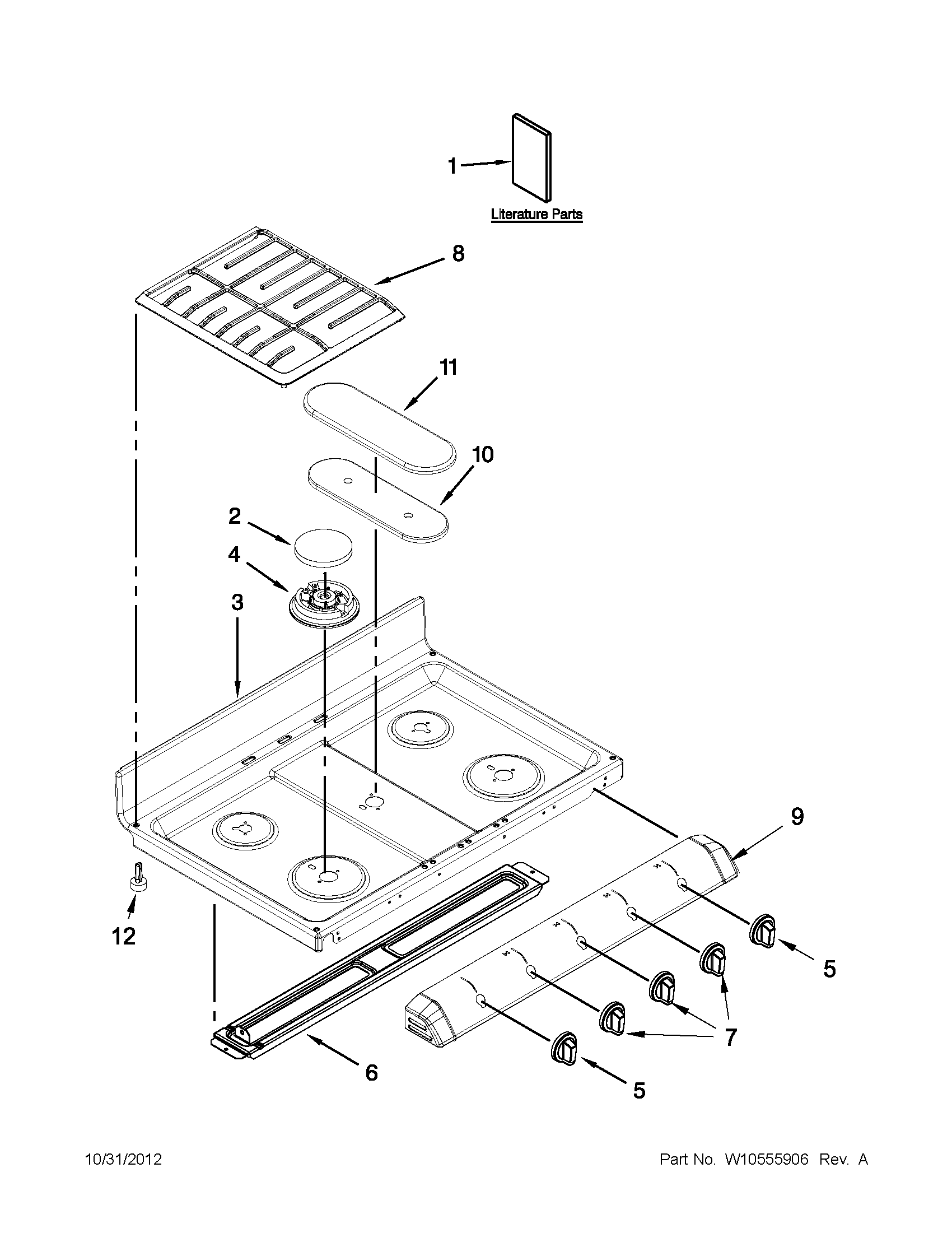 Whirlpool GGG390LXQ04 cooktop parts diagram