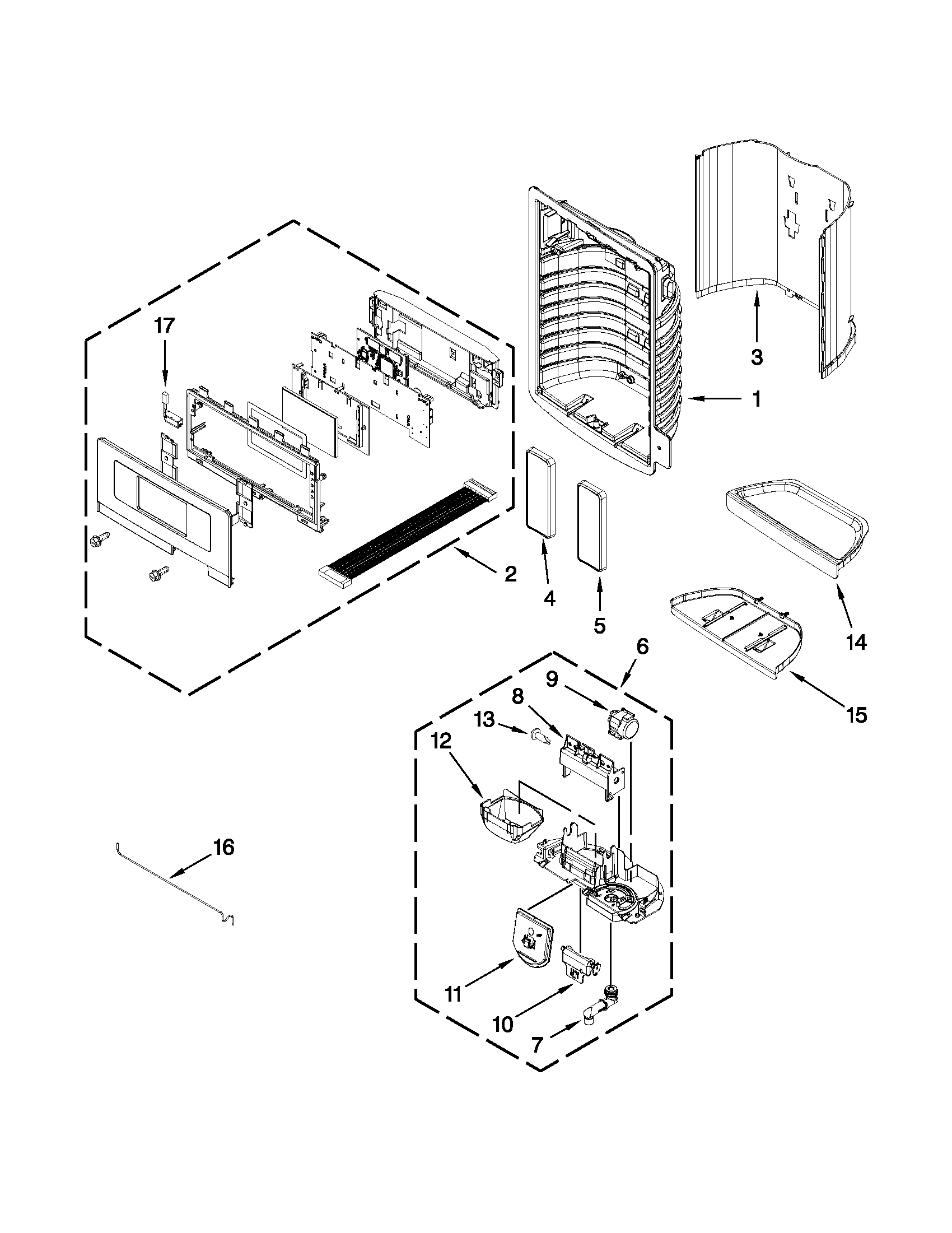 Whirlpool GI6FDRXXQ09 dispenser front parts diagram
