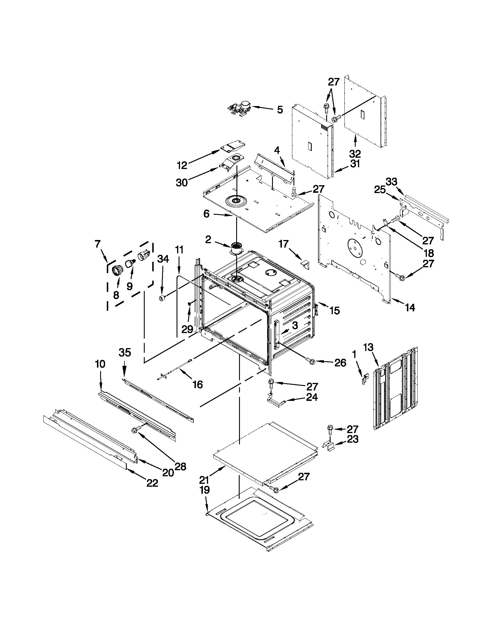 Whirlpool WOD51EC0AW00 upper oven parts diagram