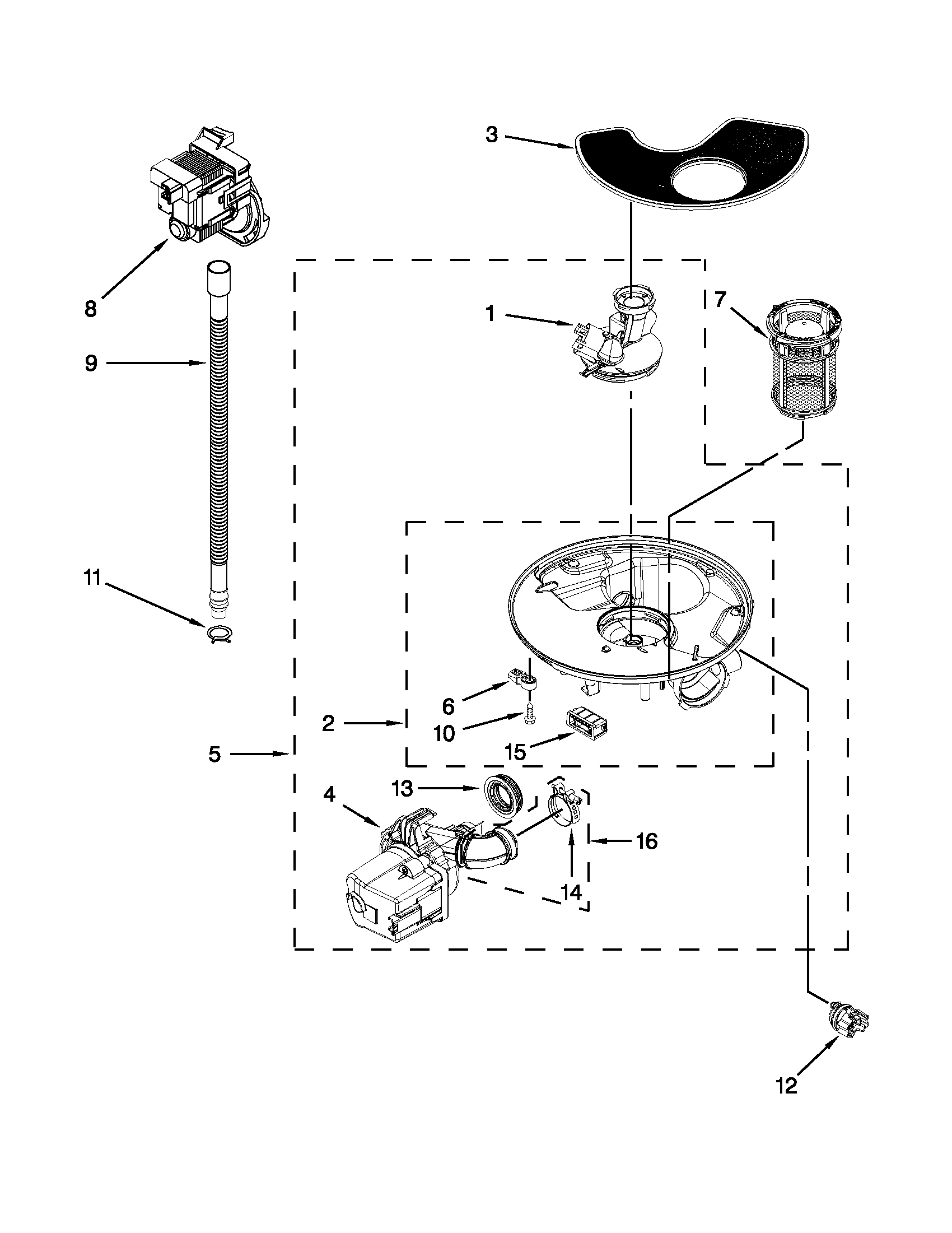 Whirlpool WDF310PAAB2 pump and motor parts diagram