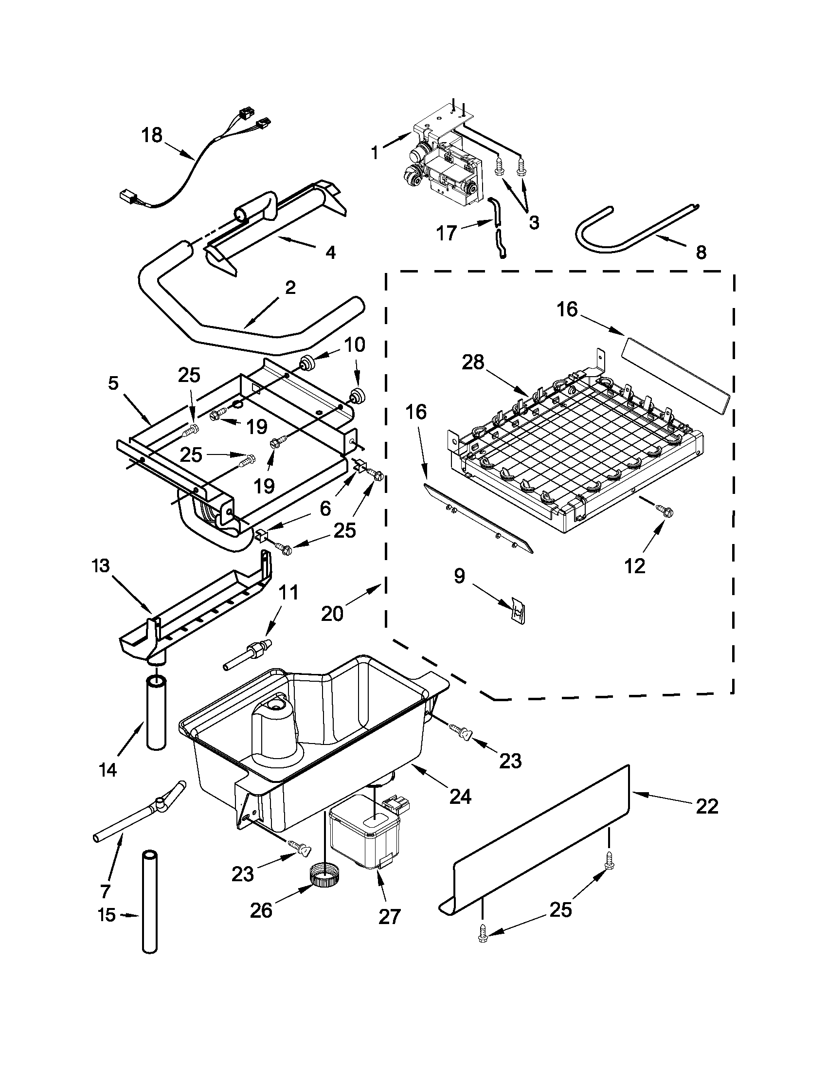 Whirlpool GI15NDXXQ2 evaporator, grid, and water parts diagram