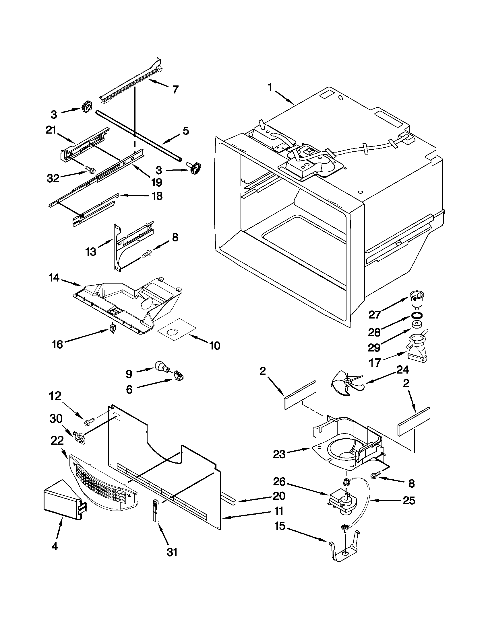 Whirlpool GB9FHDXWB06 freezer liner parts diagram