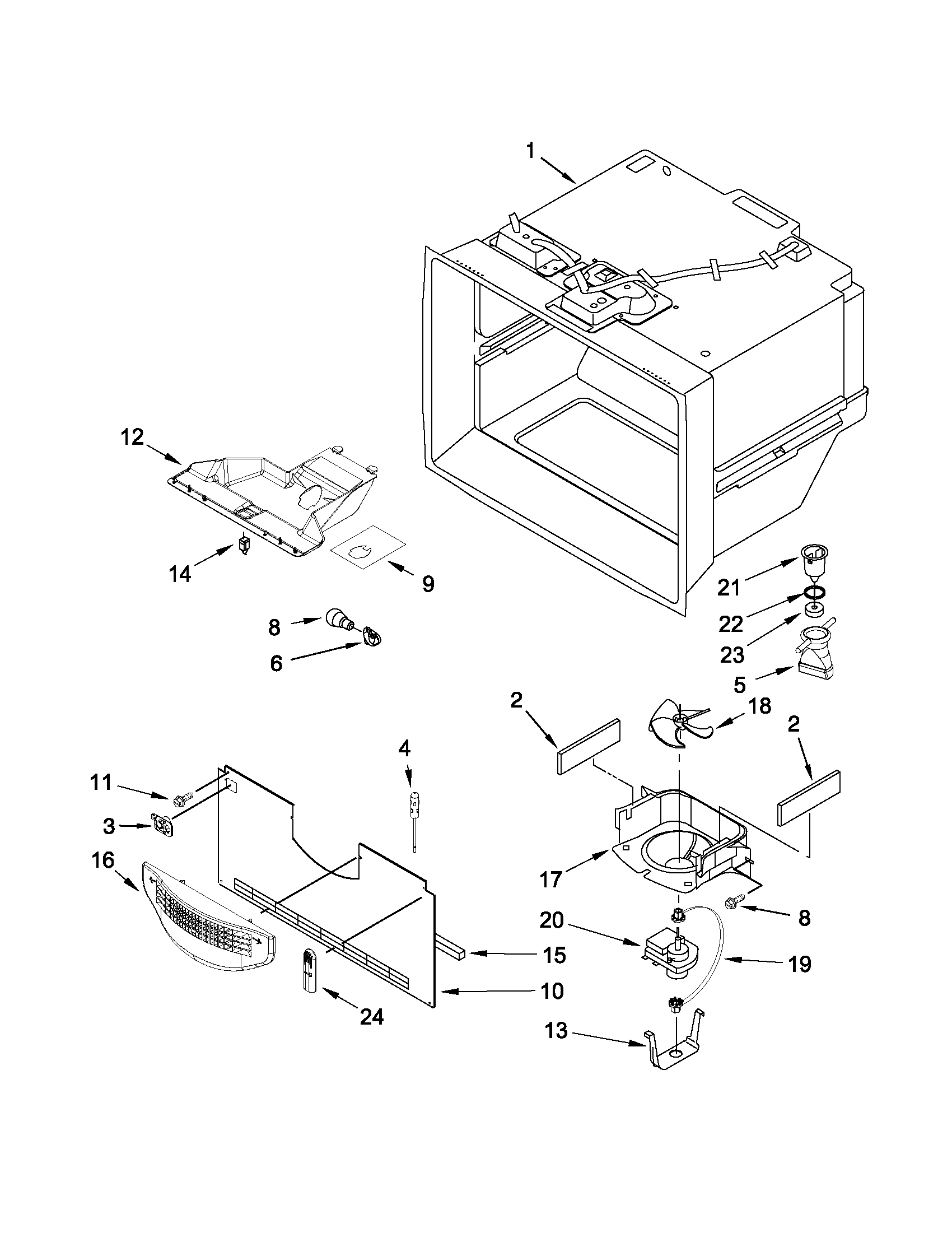 Whirlpool EB9FVBLWS06 freezer liner parts diagram