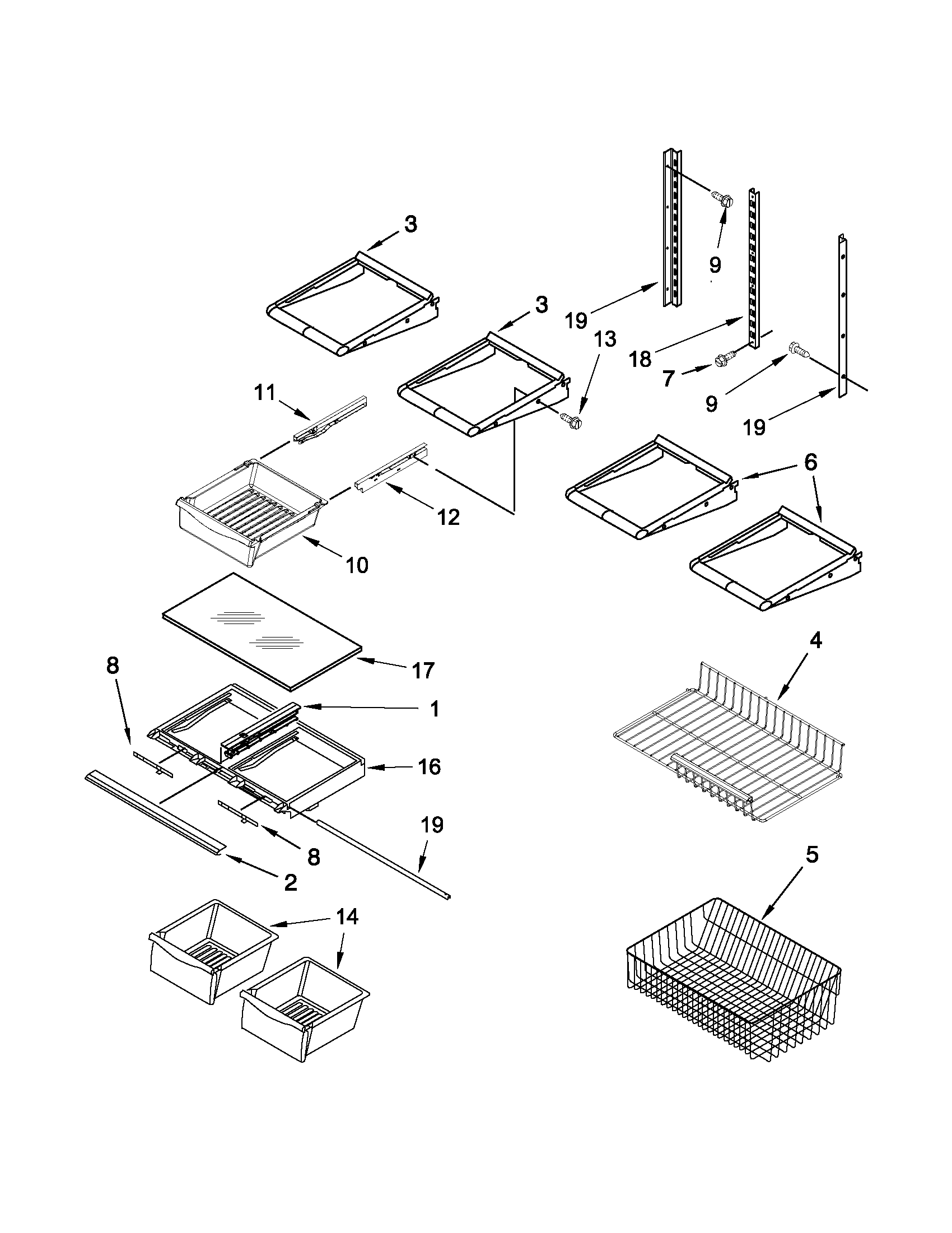 Whirlpool EB9FVBLWS06 shelf parts diagram