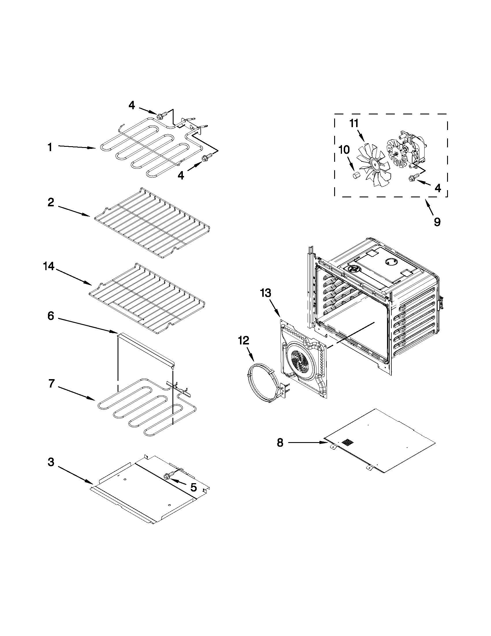KitchenAid KEMS379BSS00 internal oven parts diagram