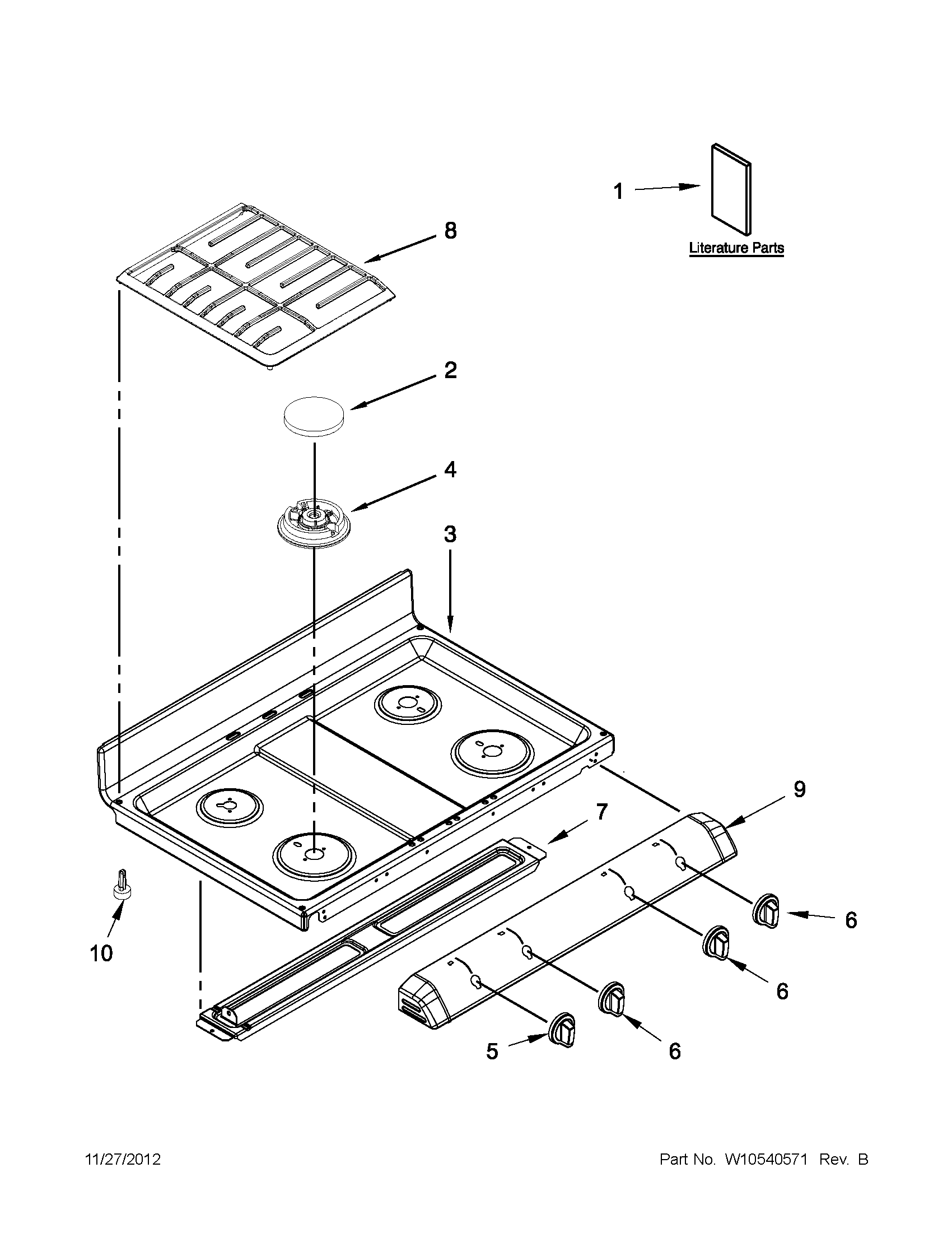 Whirlpool GGG388LXS04 cooktop parts diagram