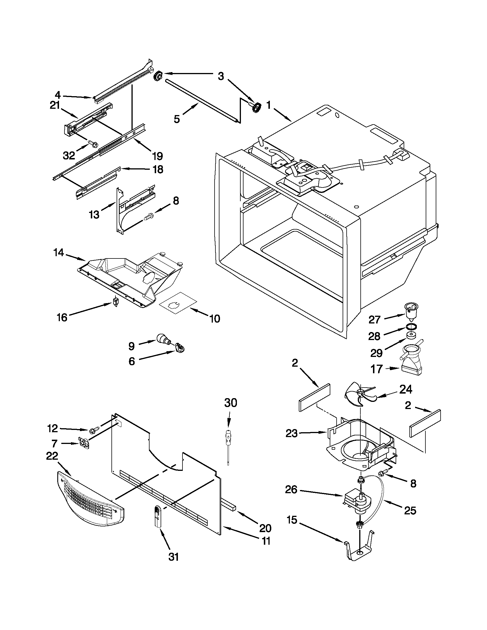 KitchenAid KBRS19KTWH7 freezer liner parts diagram