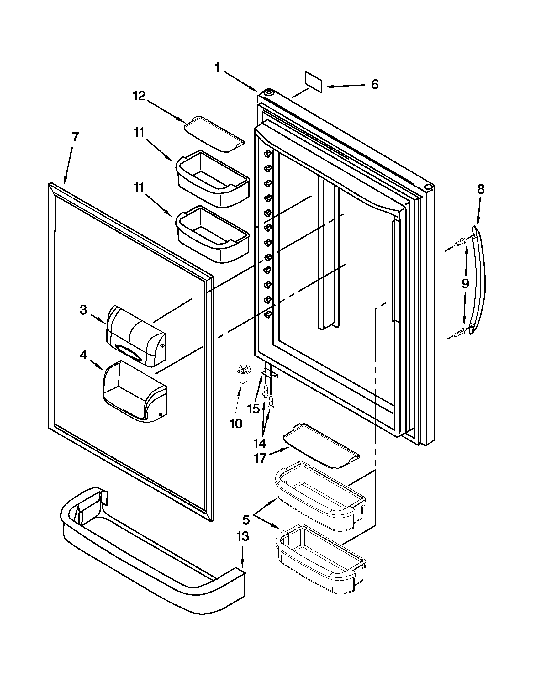 KitchenAid KBRS19KTWH7 refrigerator door diagram