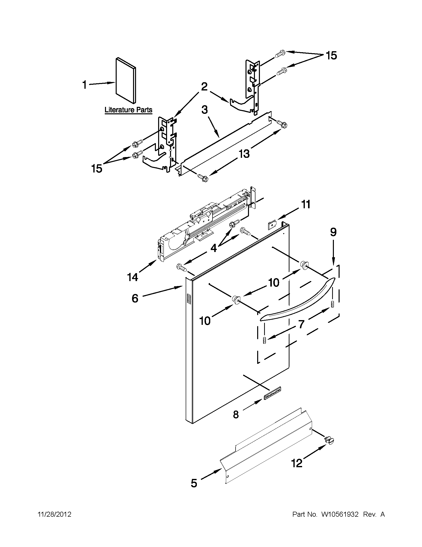 KitchenAid KUDL15FXWH6 door panel parts diagram
