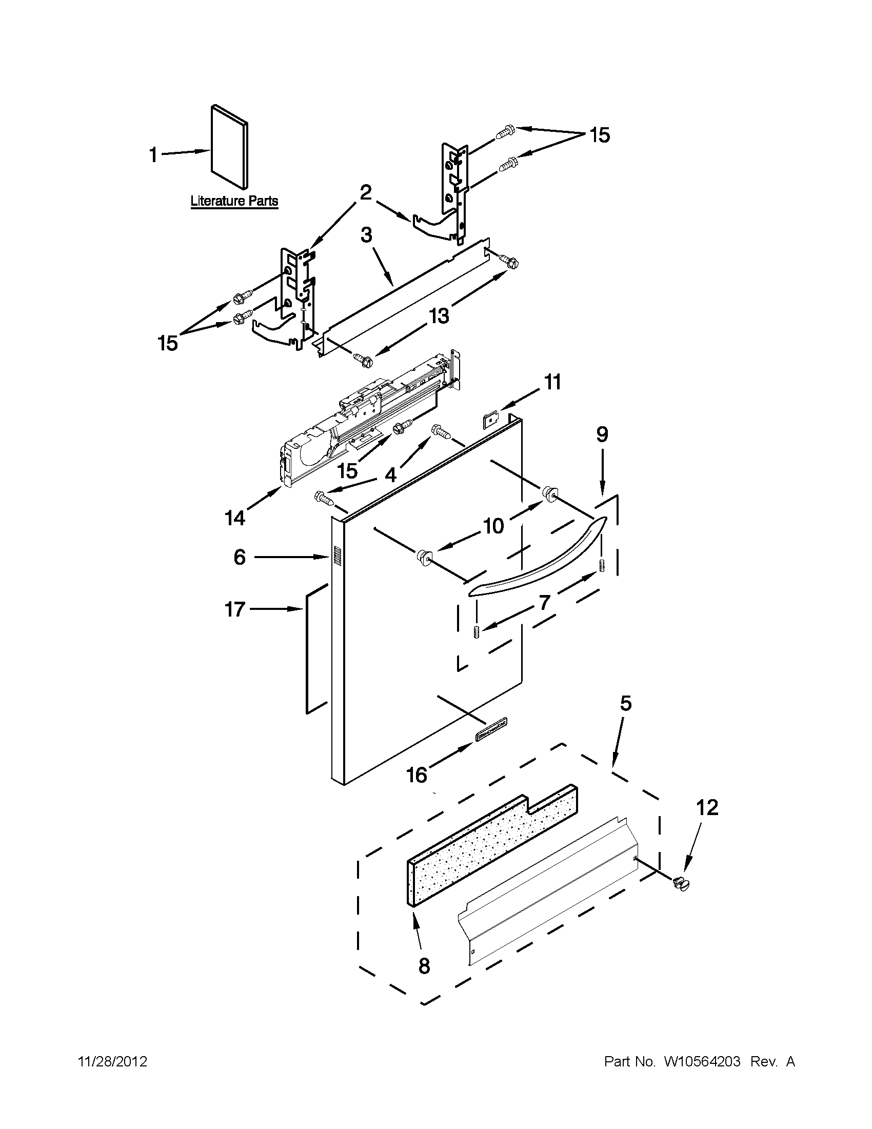 KitchenAid KUDE20FBWH0 door and panel parts diagram