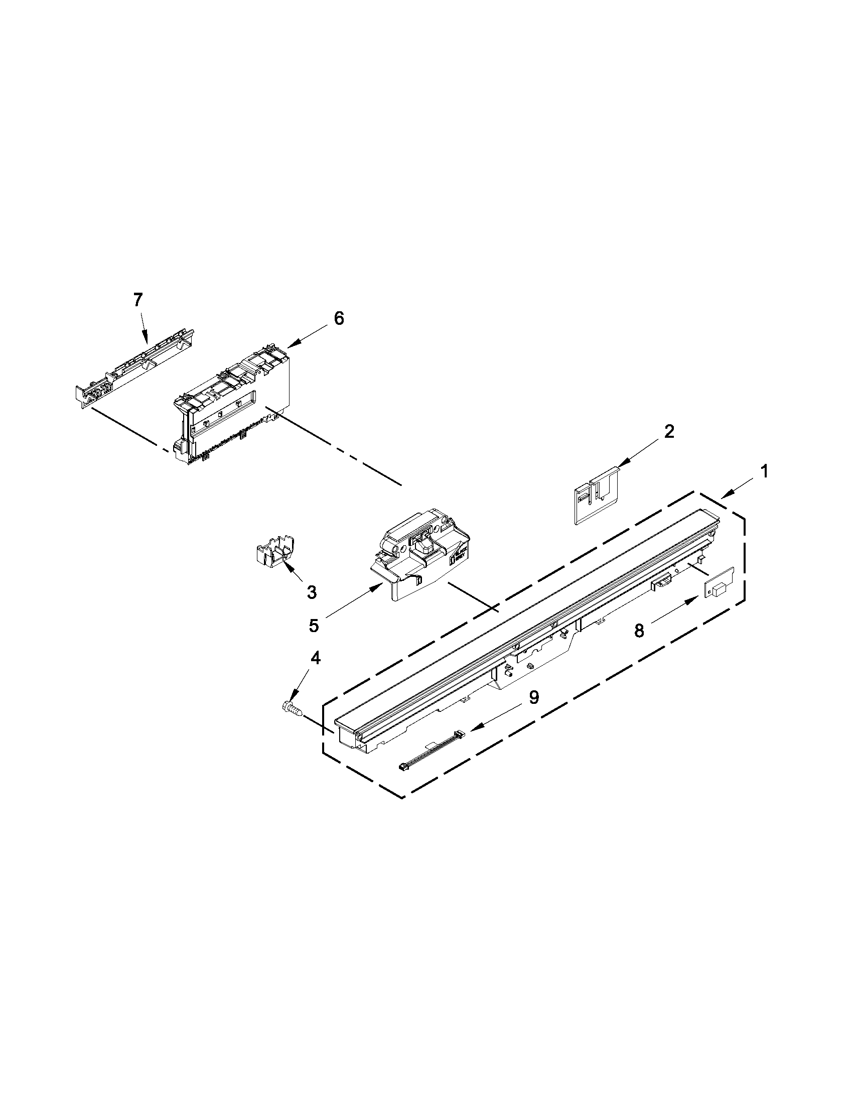 KitchenAid KUDE20FBWH0 control panel and latch parts diagram