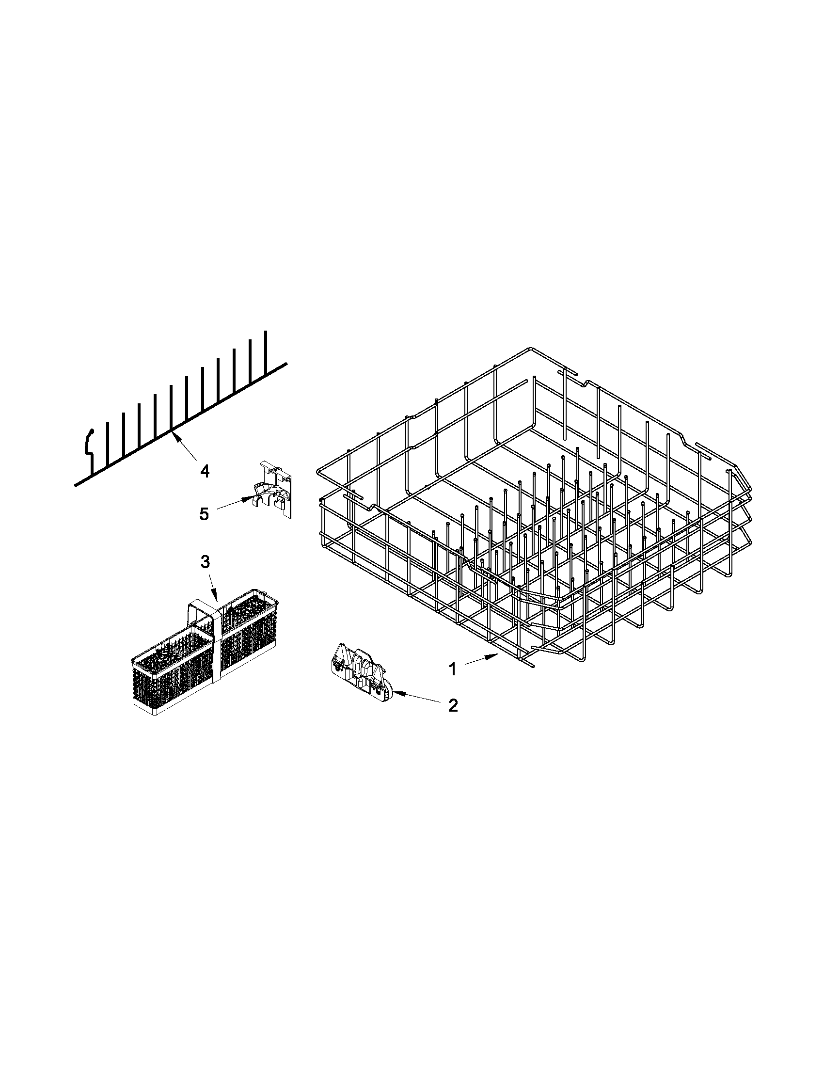 KitchenAid KUDE20FBWH0 lower rack parts diagram