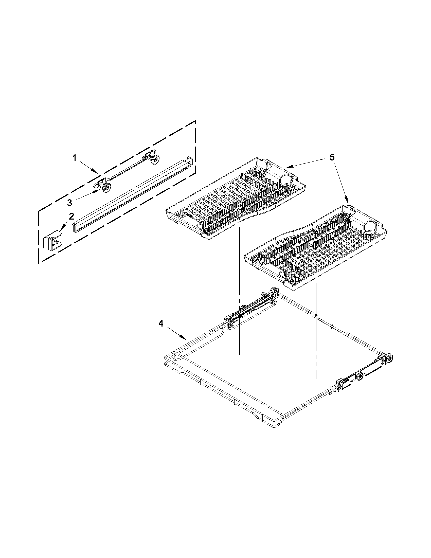 KitchenAid KUDE20FBWH0 third level rack and track parts diagram