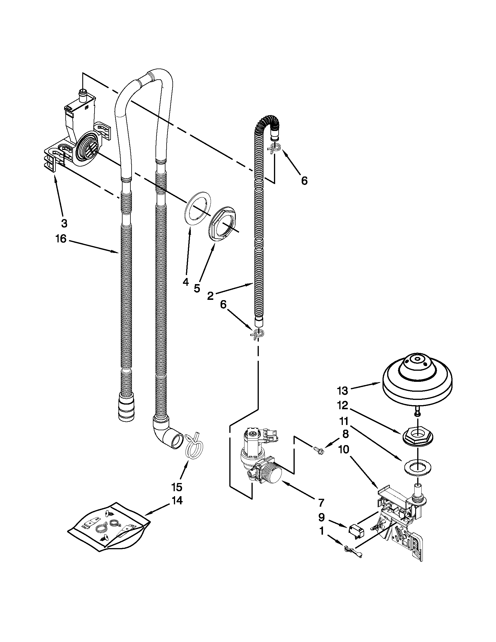 Jenn-Air JDB8000AWB1 fill, drain and overfill parts diagram