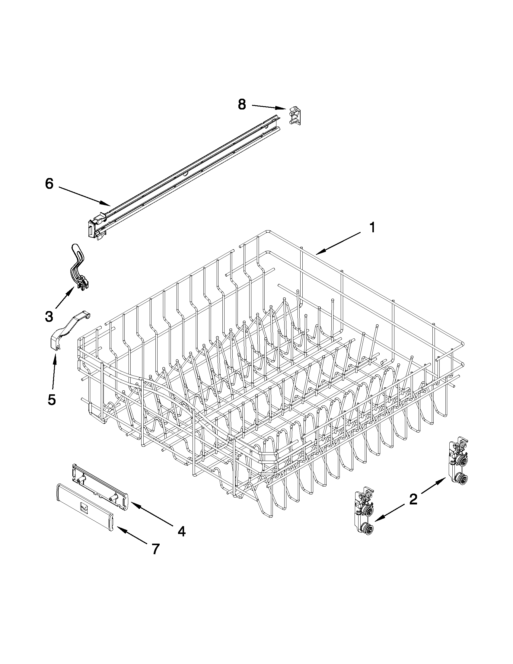 Jenn-Air JDB8000AWB1 upper rack and track parts diagram