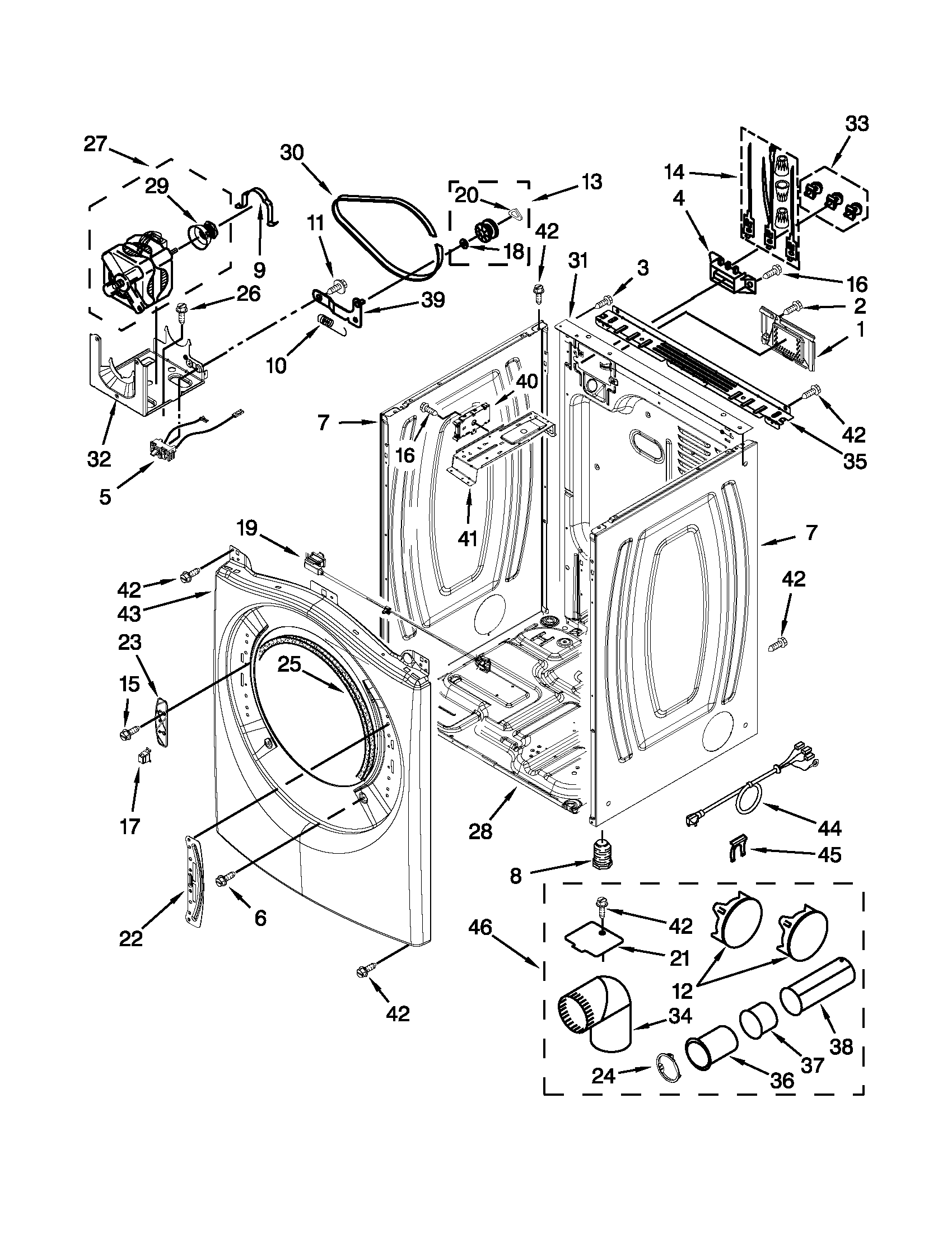 Whirlpool YWED88HEAC0 cabinet parts diagram