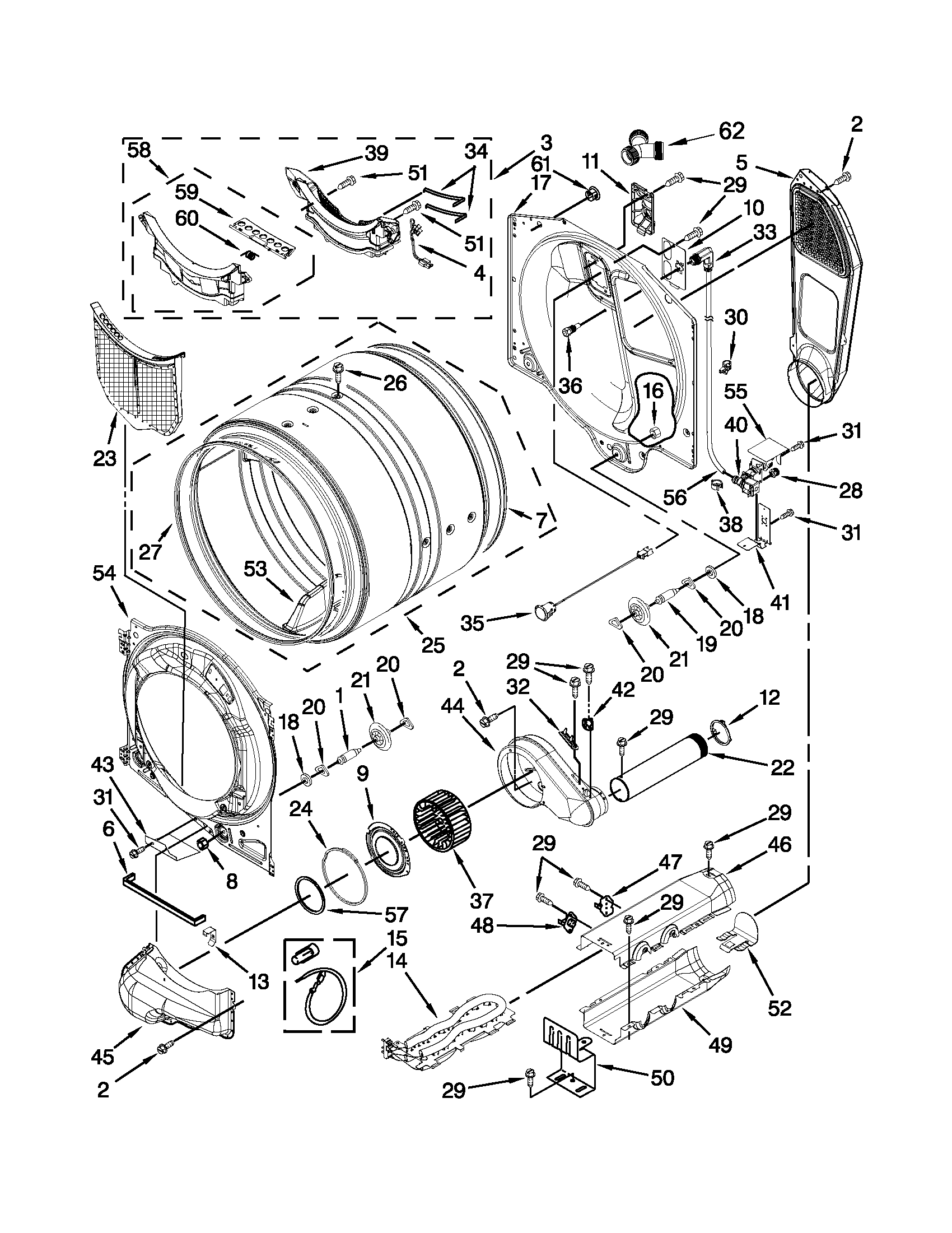 Whirlpool YWED88HEAC0 bulkhead parts diagram