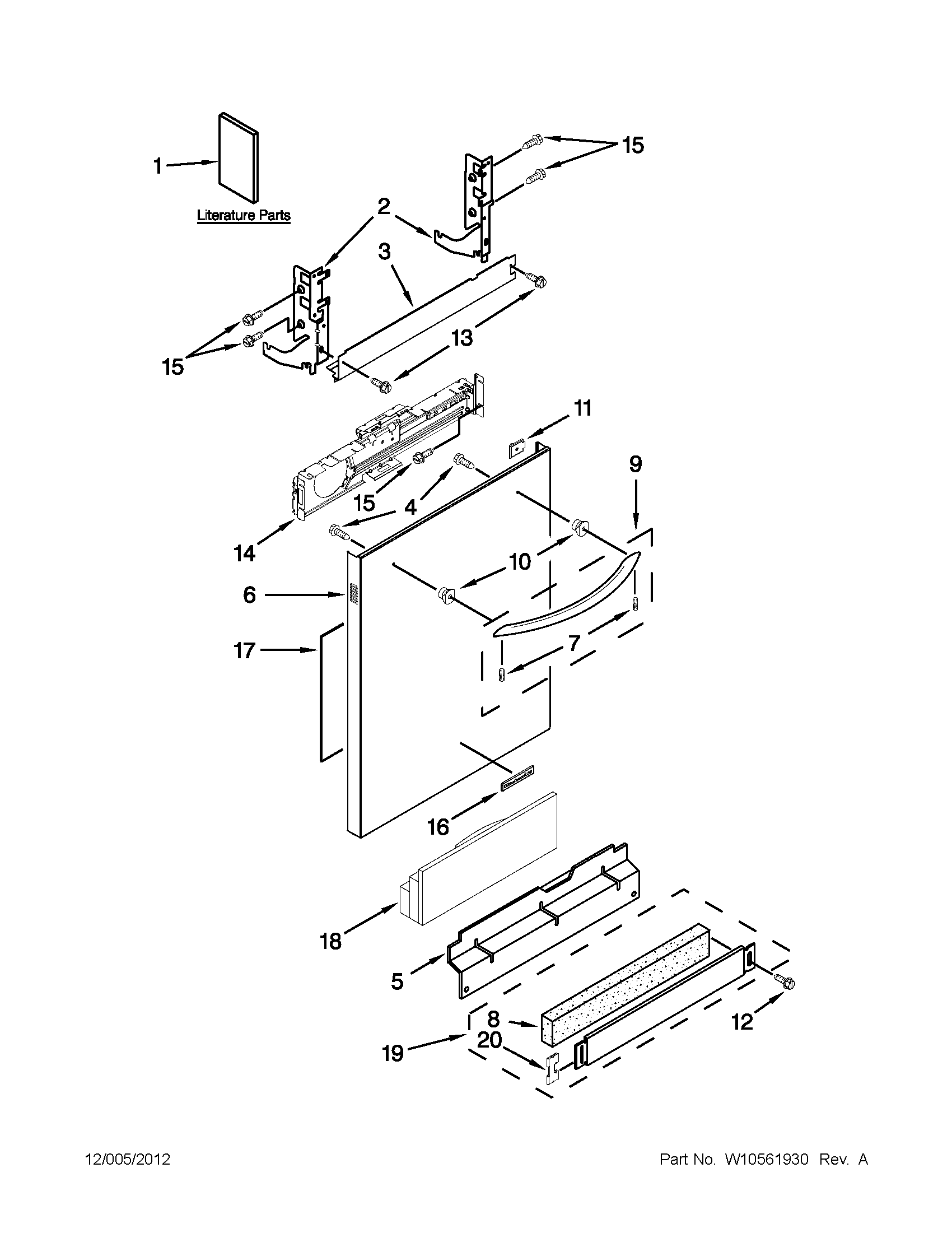 KitchenAid KUDE60FXSS5 door panel parts diagram