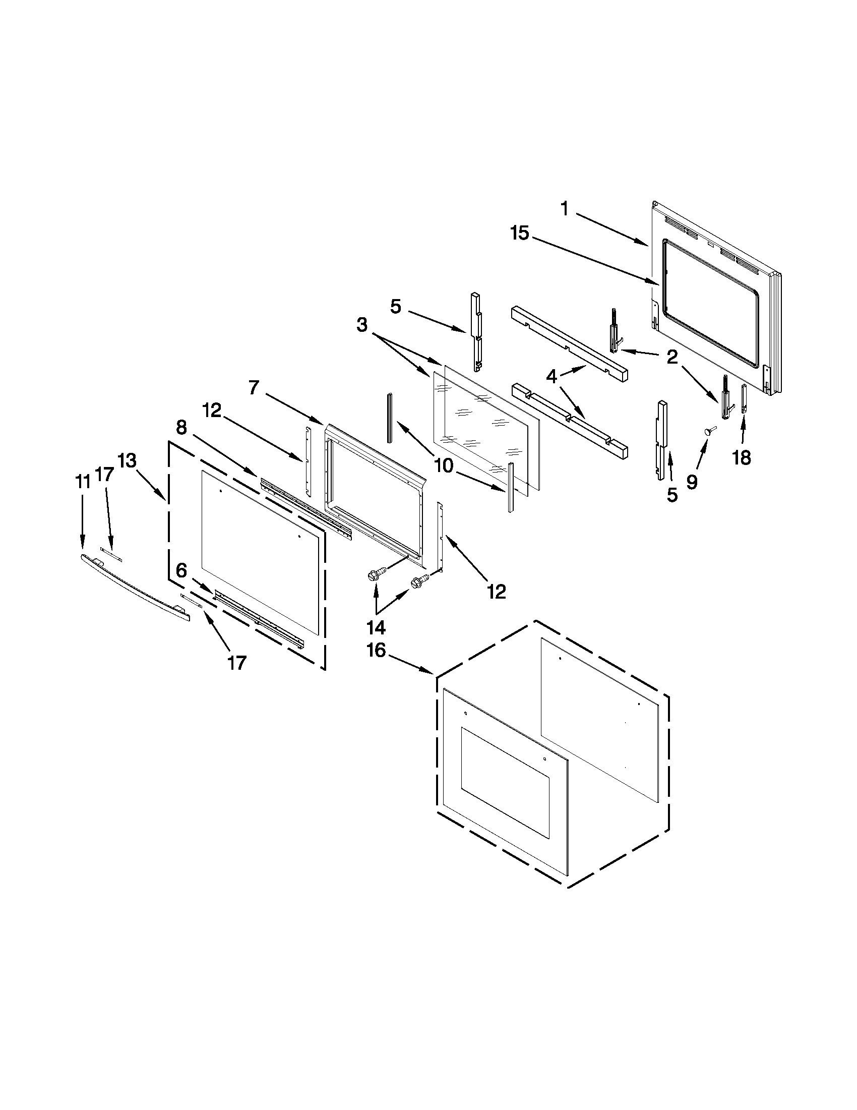 Jenn-Air JJW3830WB01 upper oven door diagram