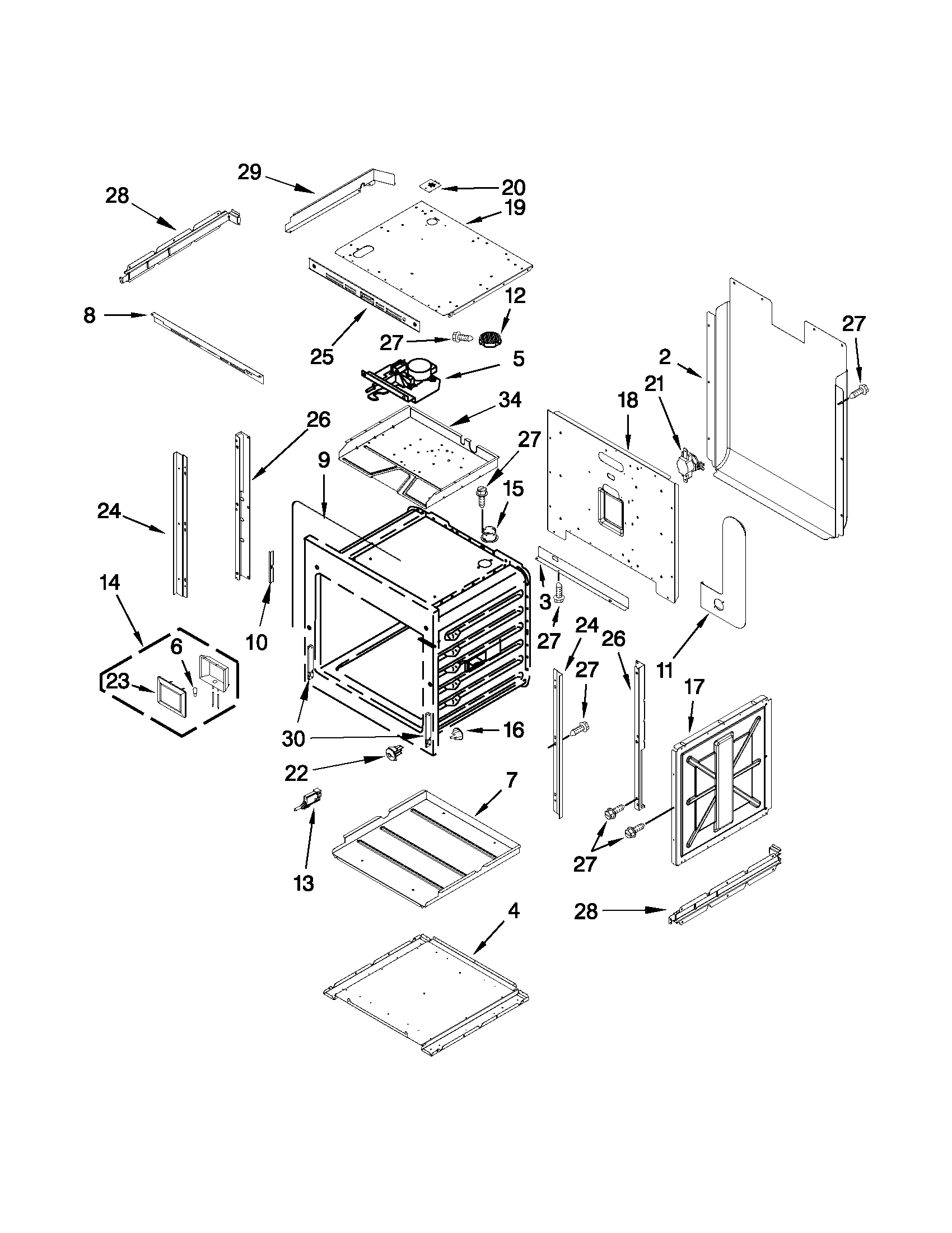 Jenn-Air JJW2530WS01 upper oven parts diagram