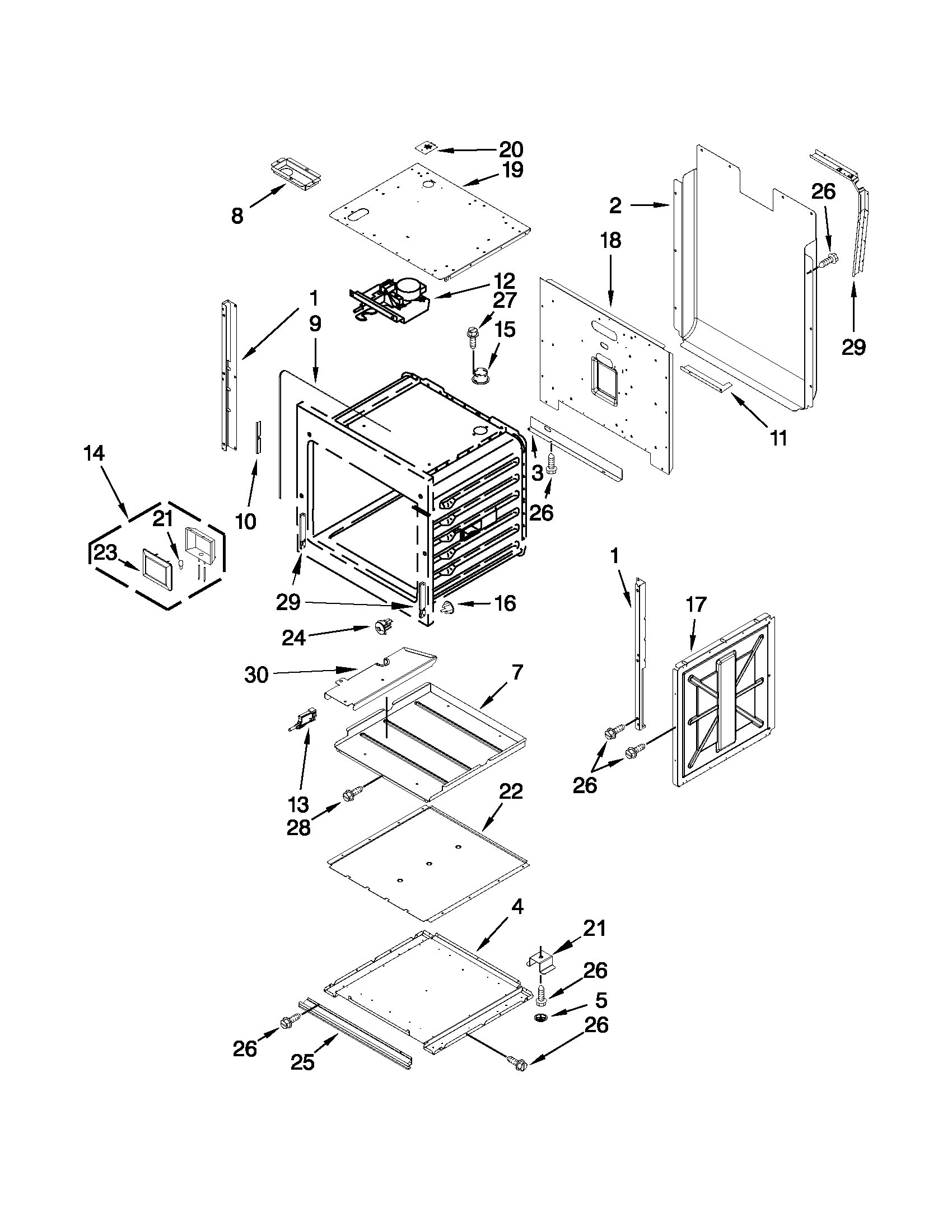 Jenn-Air JJW2530WS01 lower oven parts diagram