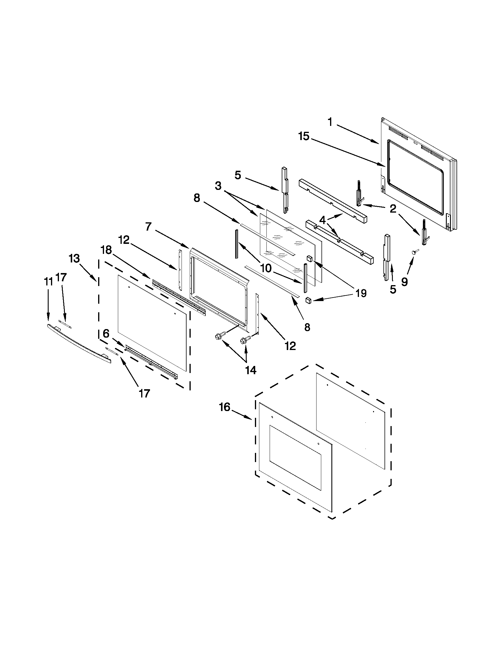 Jenn-Air JJW2530WS01 upper oven door diagram