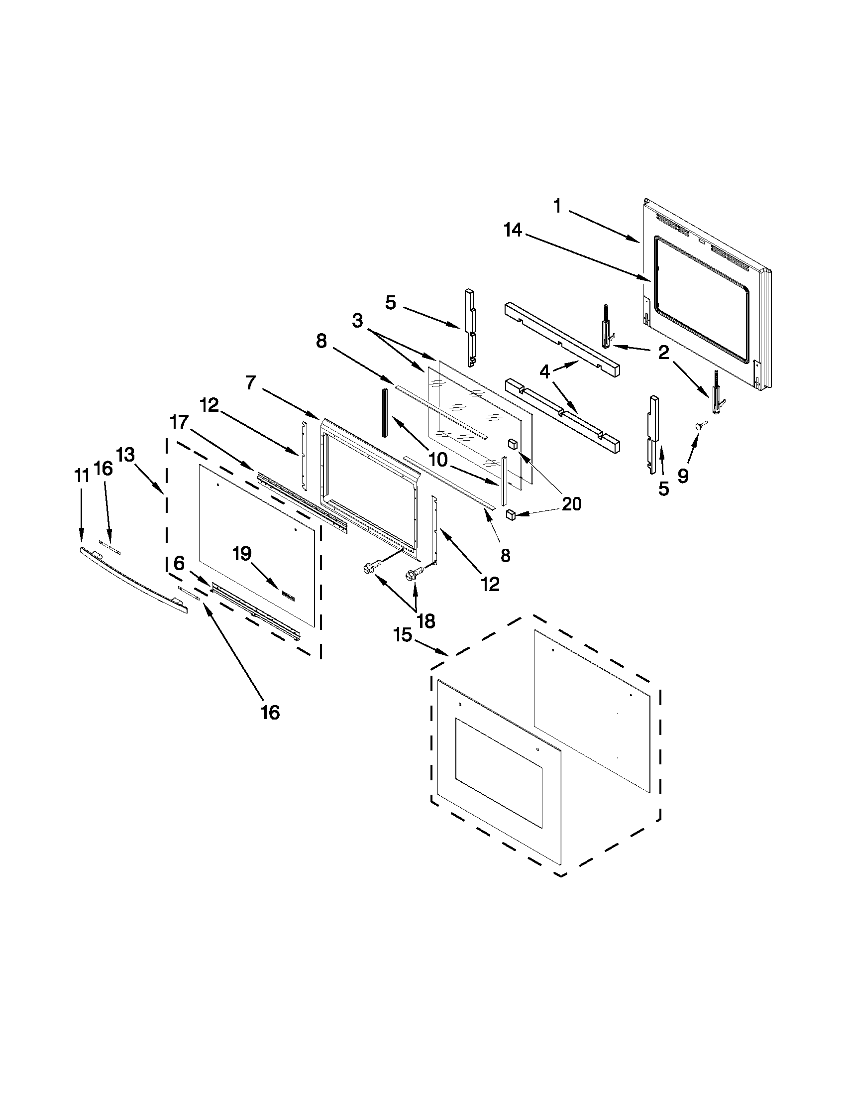 Jenn-Air JJW2530WS01 lower oven door diagram