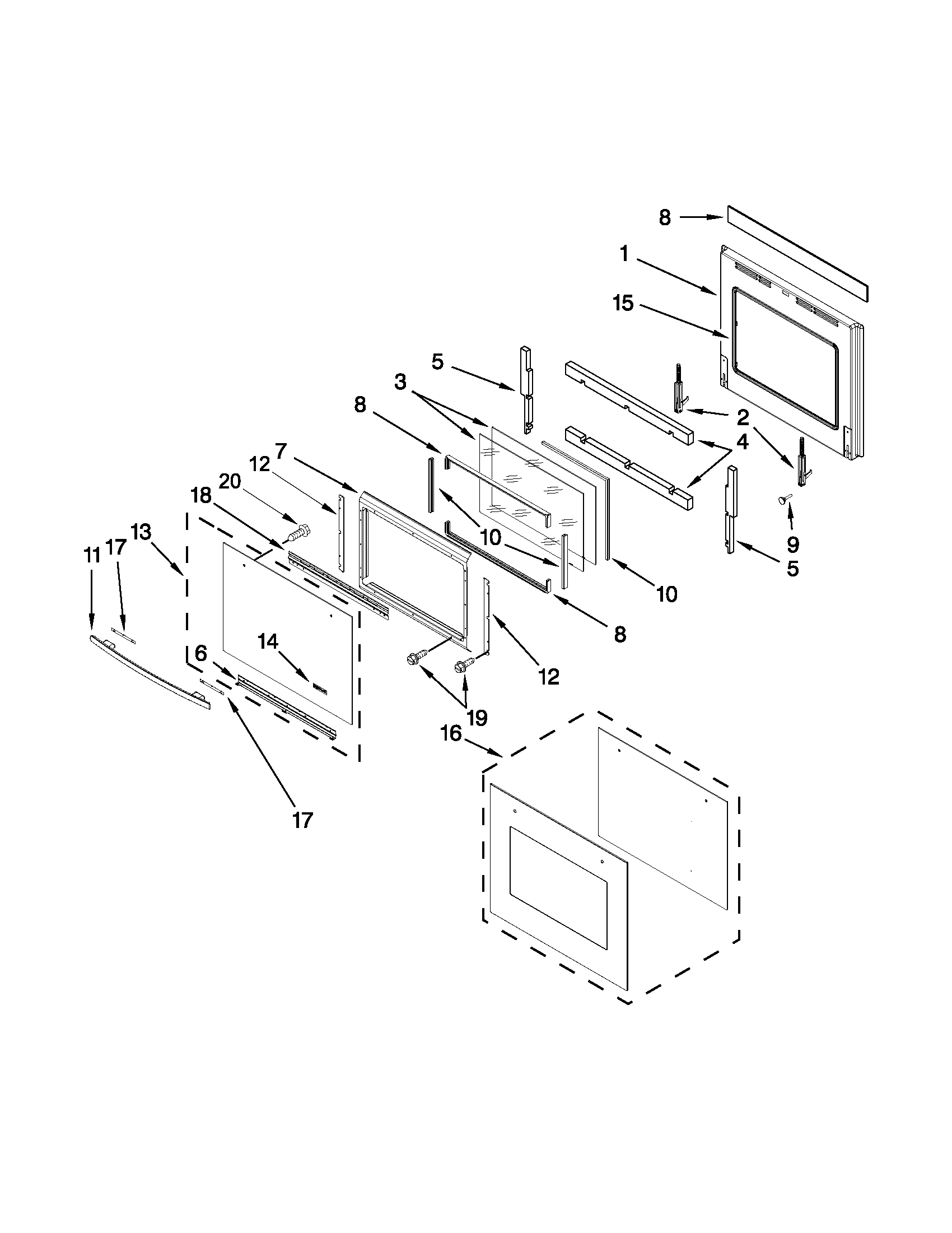 Jenn-Air JJW2430WP02 oven door parts diagram