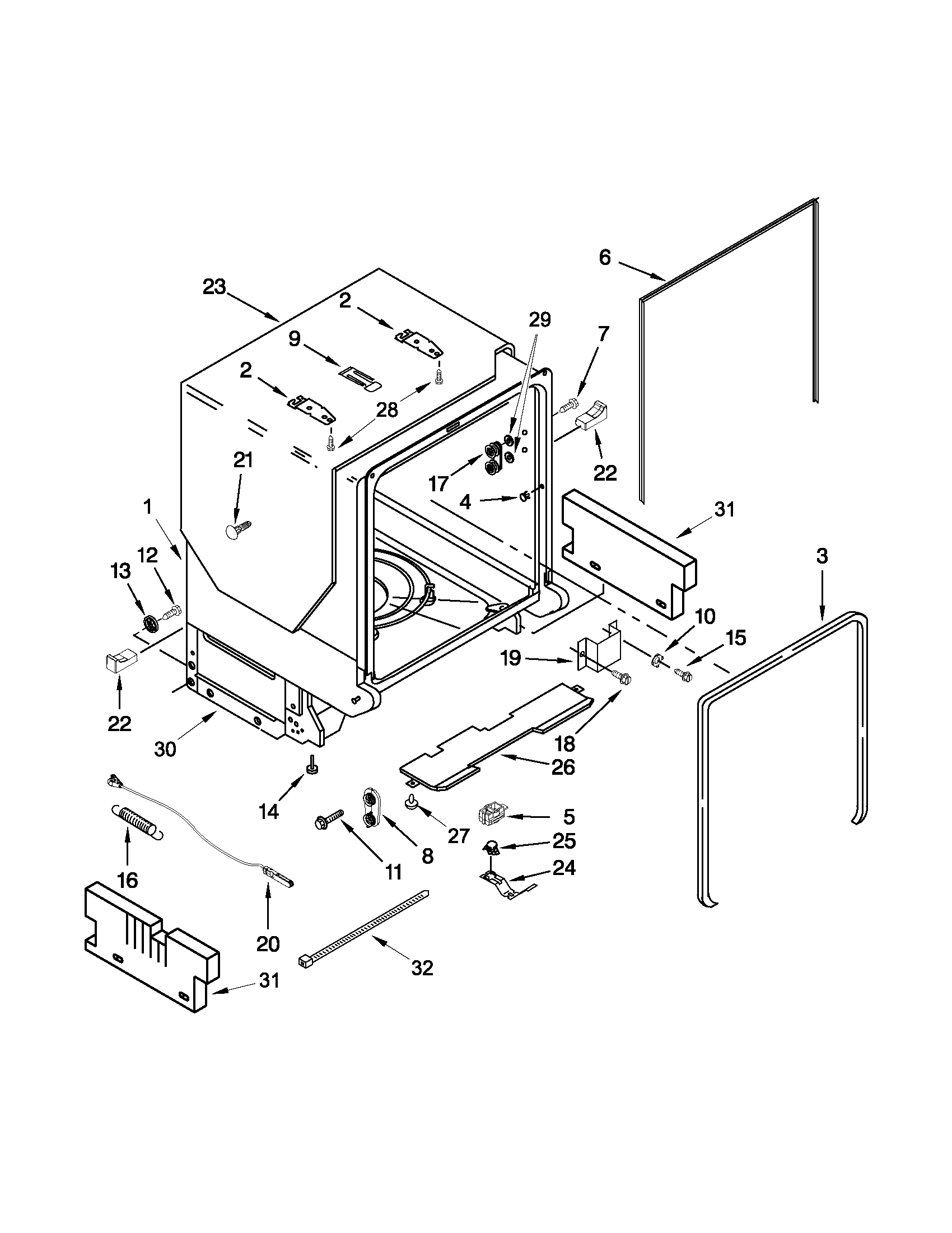 Maytag MDB7749SBM0 tub and frame parts diagram