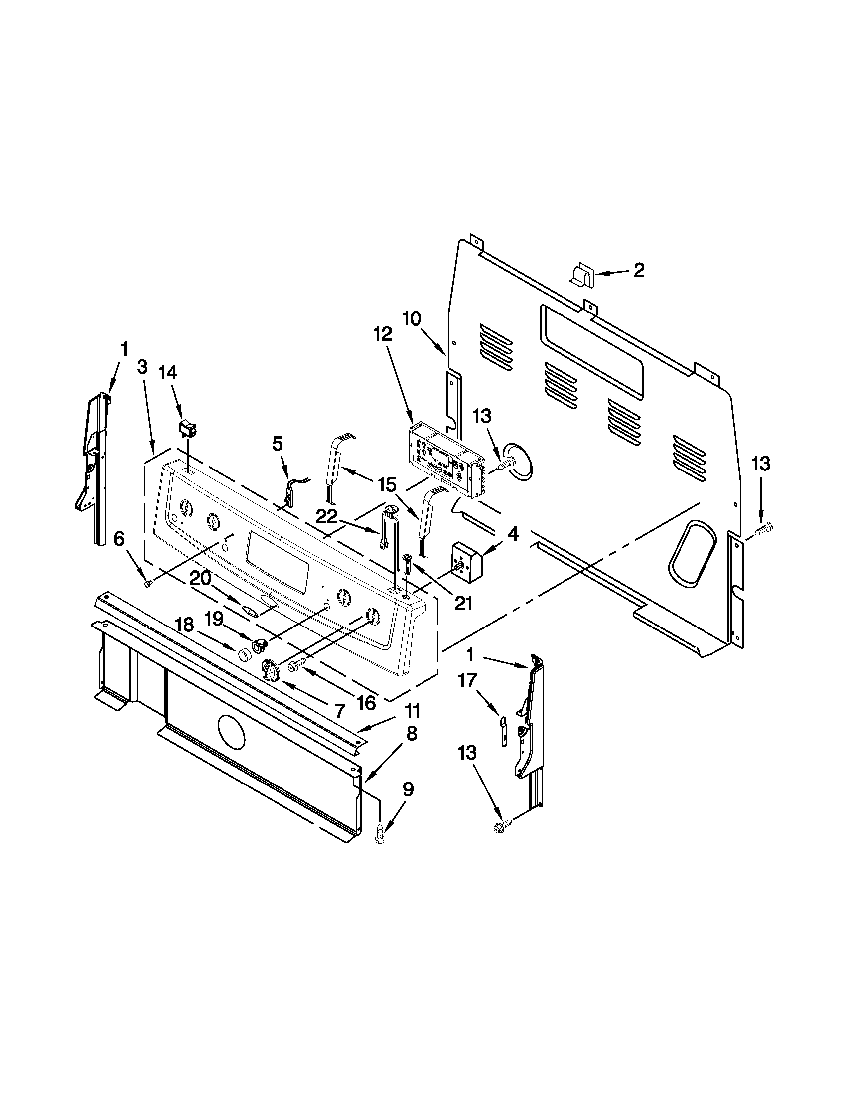 Whirlpool YWFE381LVB0 control panel parts diagram