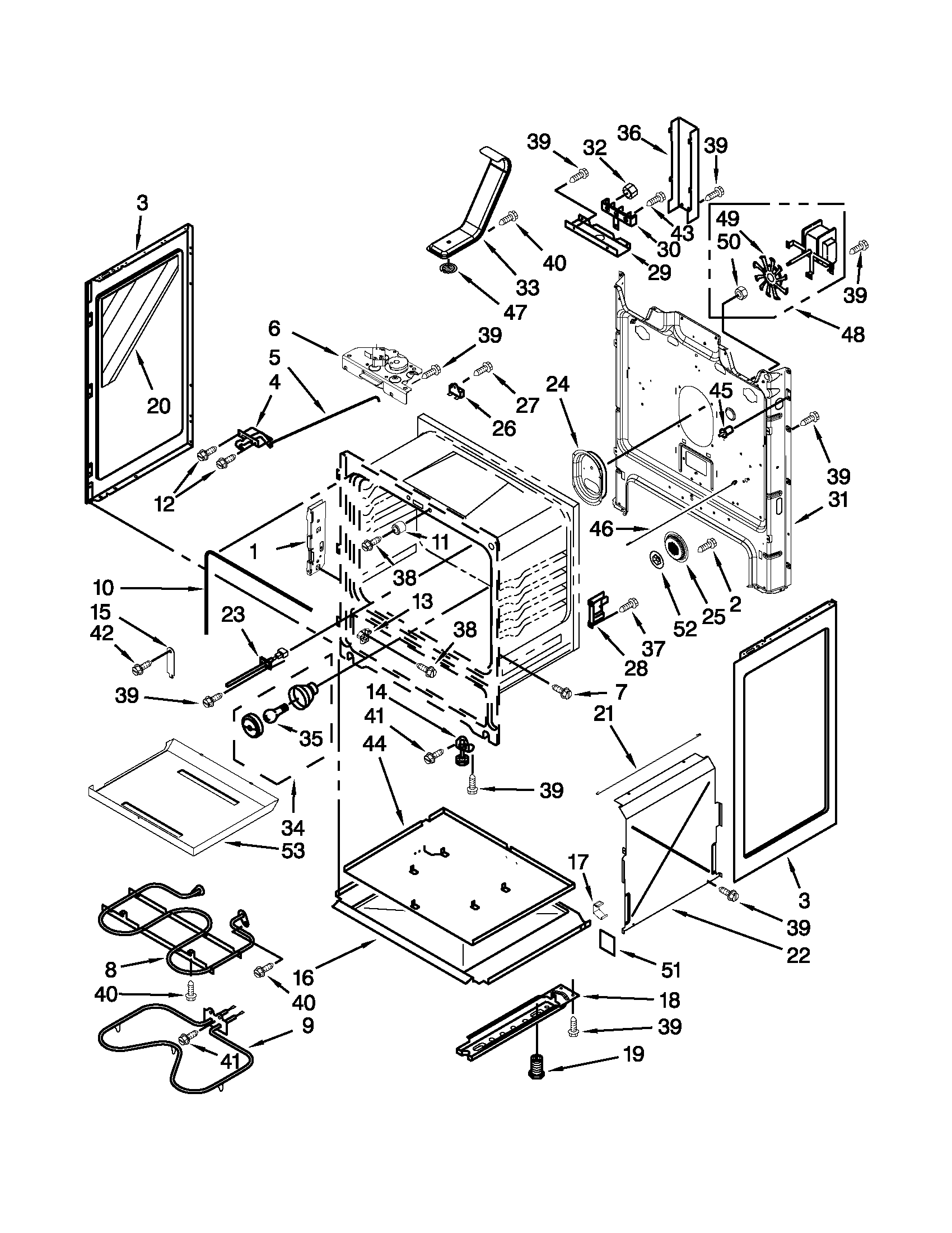 Whirlpool YWFE381LVB0 chassis parts diagram