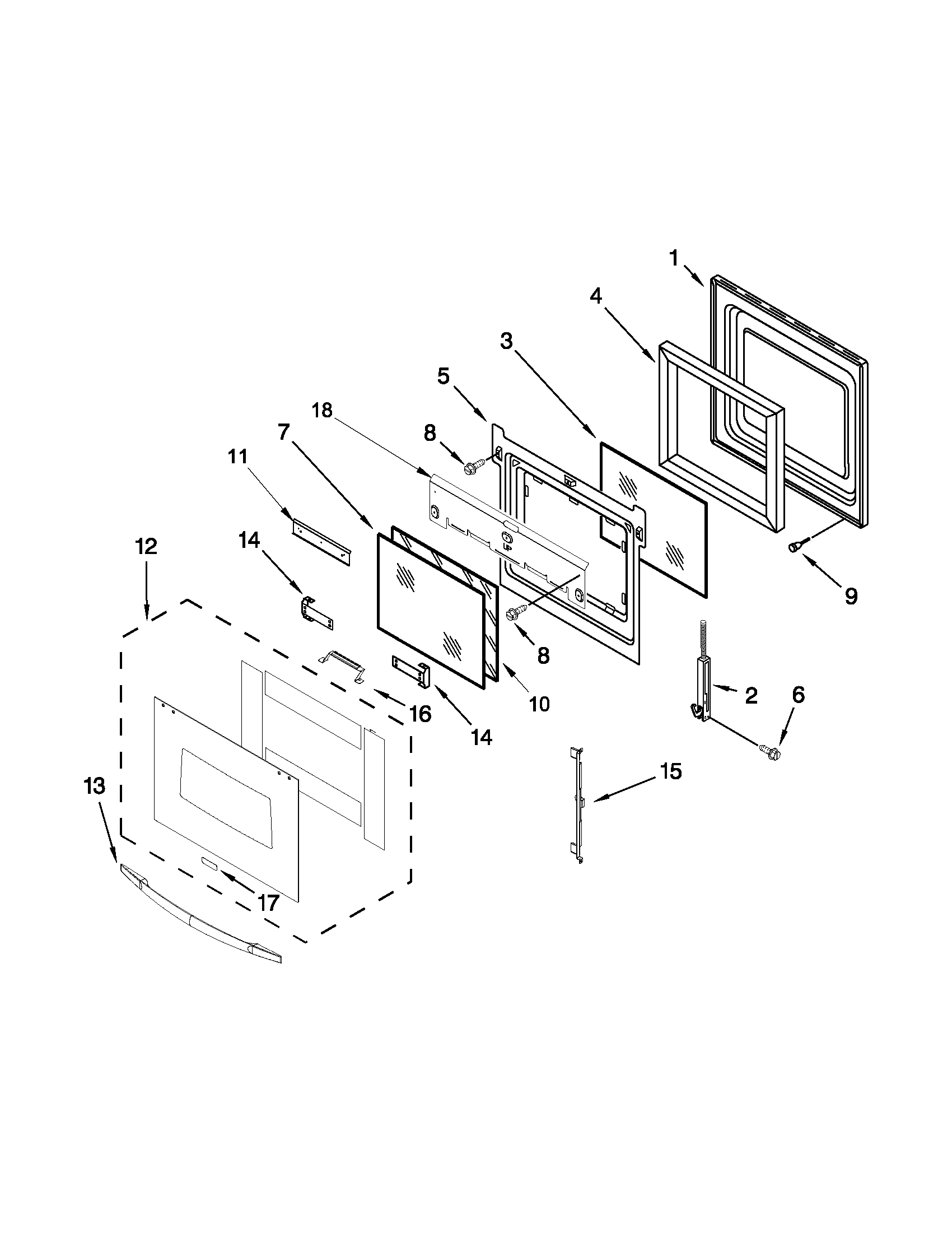 Whirlpool RBS307PVS03 oven door diagram