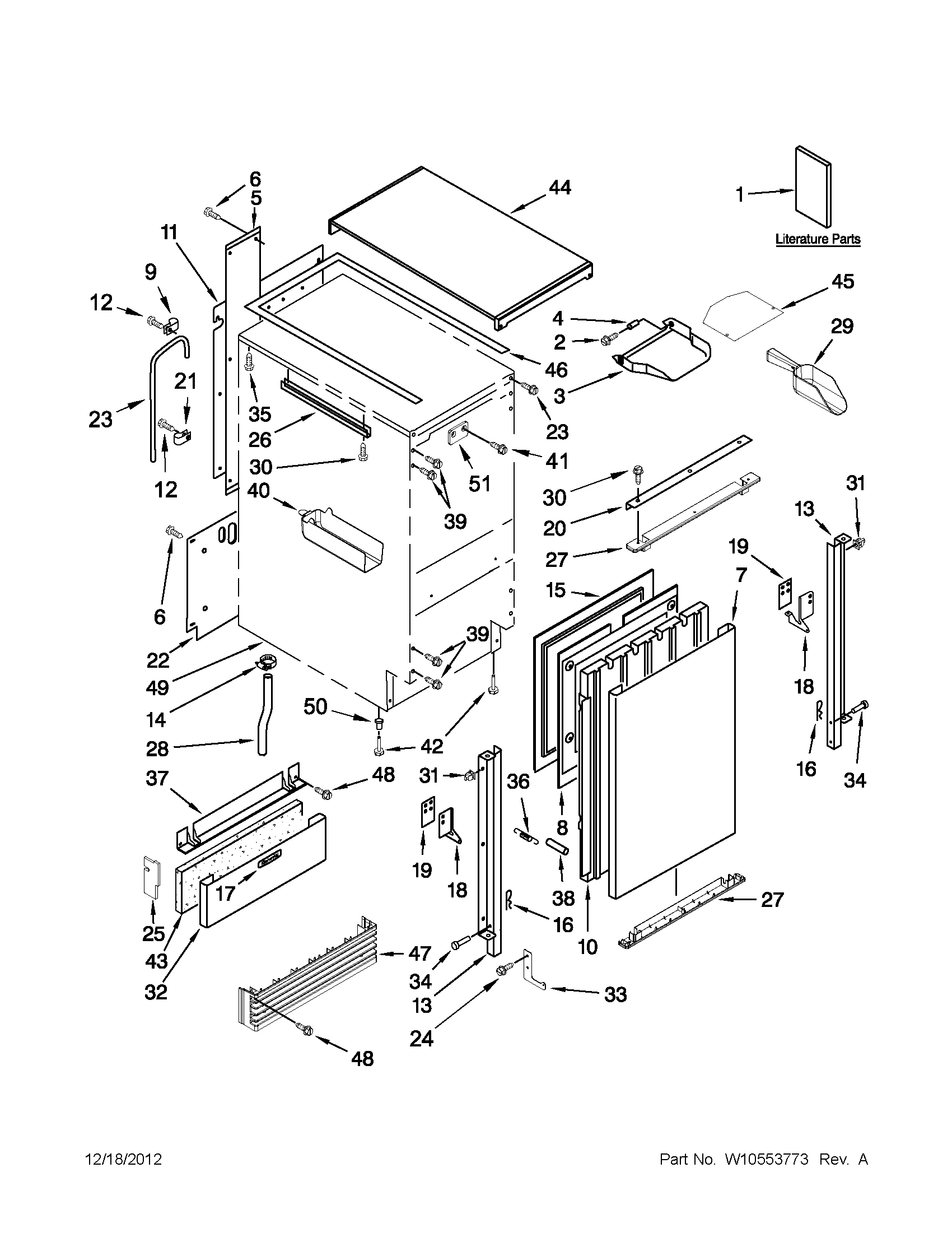 KitchenAid KUIS18PNXW2 cabinet, door and liner parts diagram