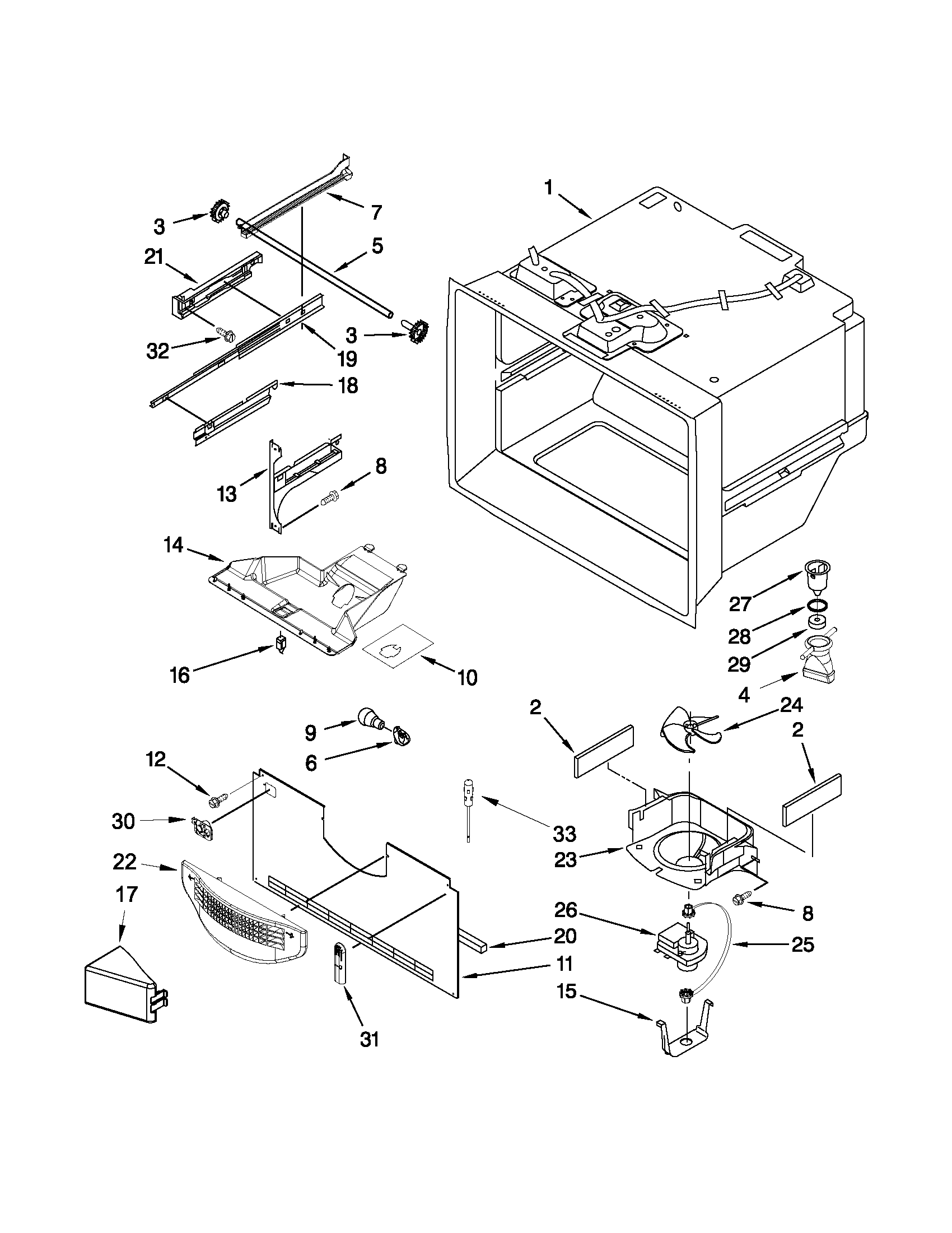 Whirlpool GB9FHDXWS08 freezer liner parts diagram