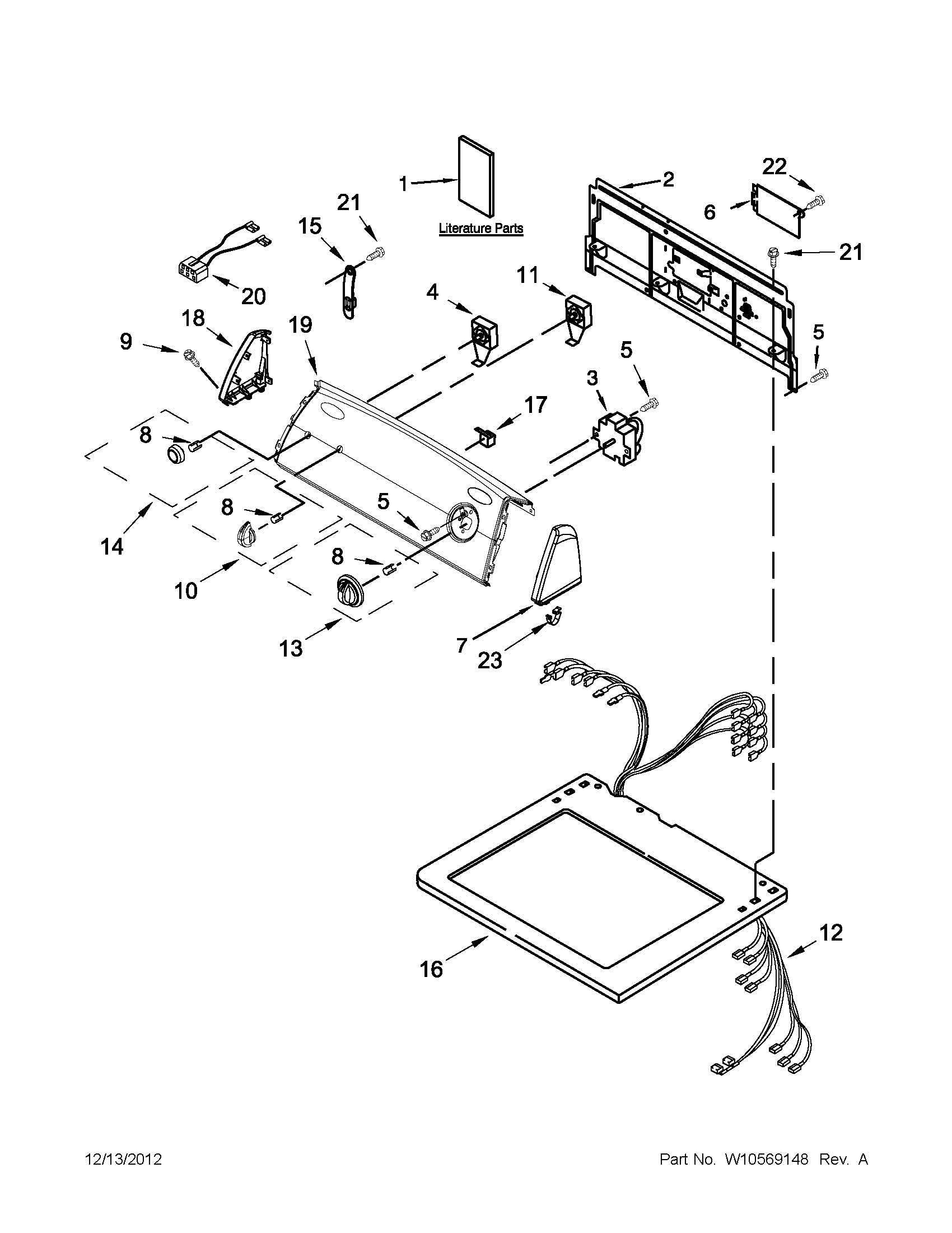 Whirlpool 3LWED4800YQ1 top and console parts diagram