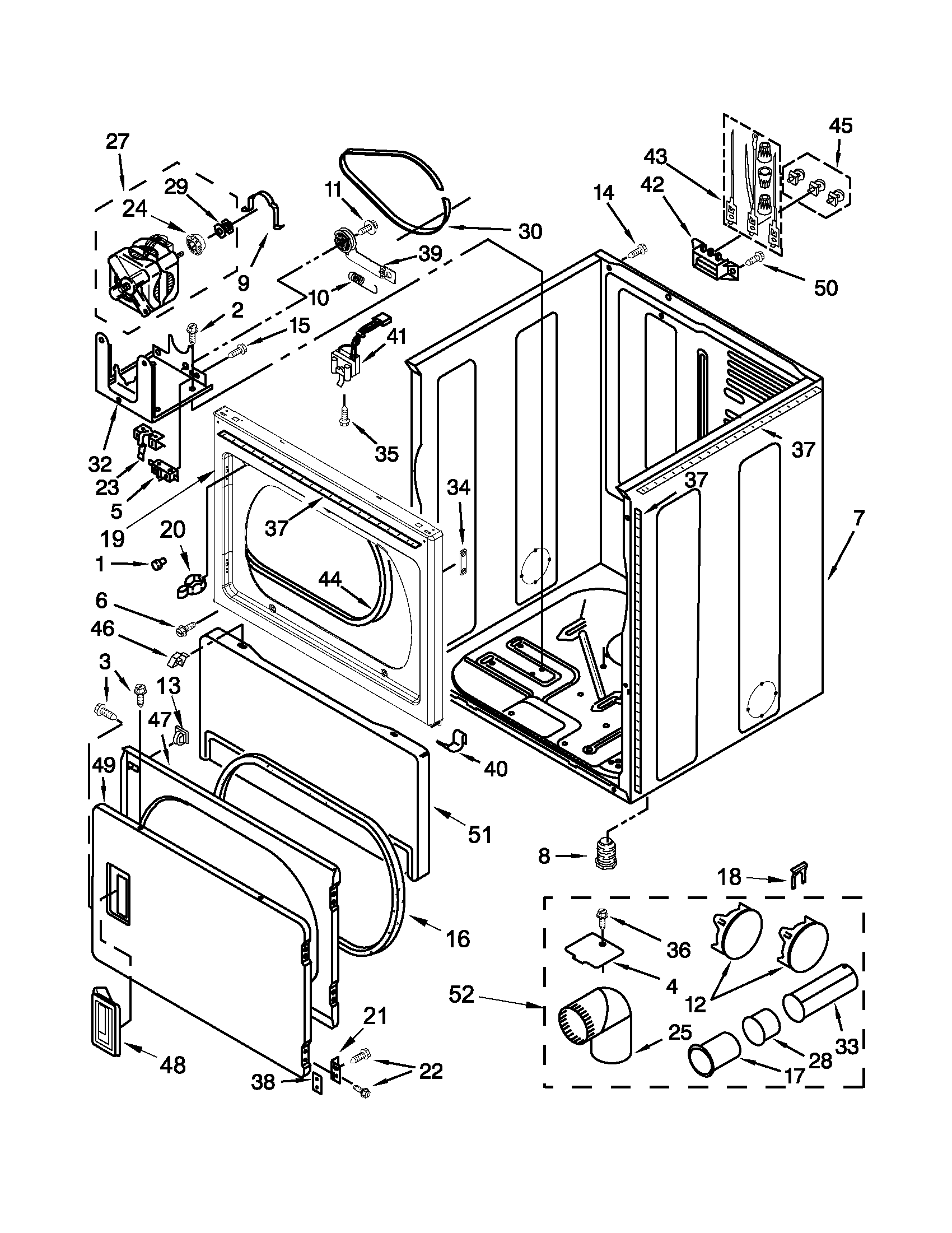 Whirlpool 3LWED4800YQ1 cabinet parts diagram